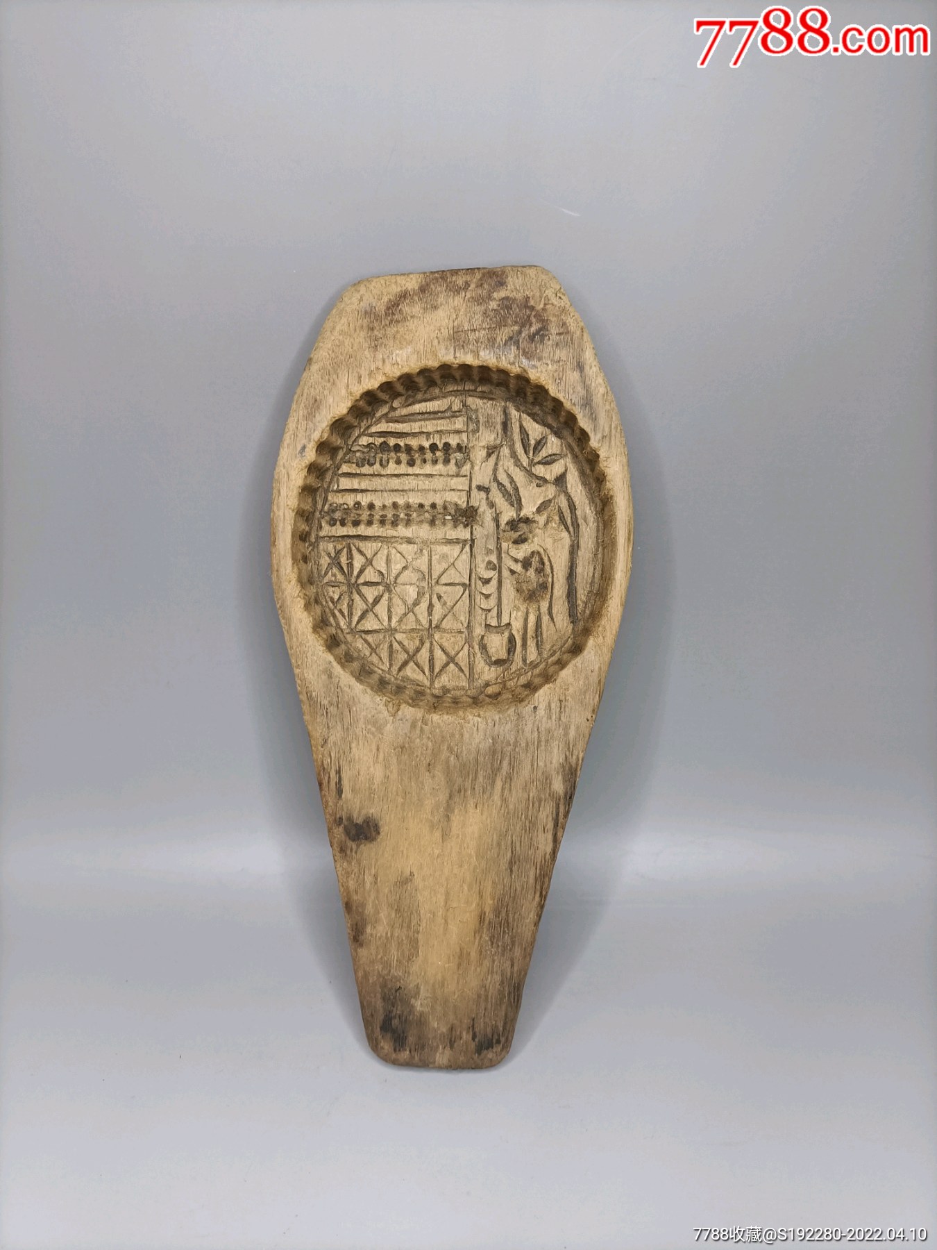 清代月饼模具玉兔捣药传统题材价格美丽长20cm宽9cm高24cm