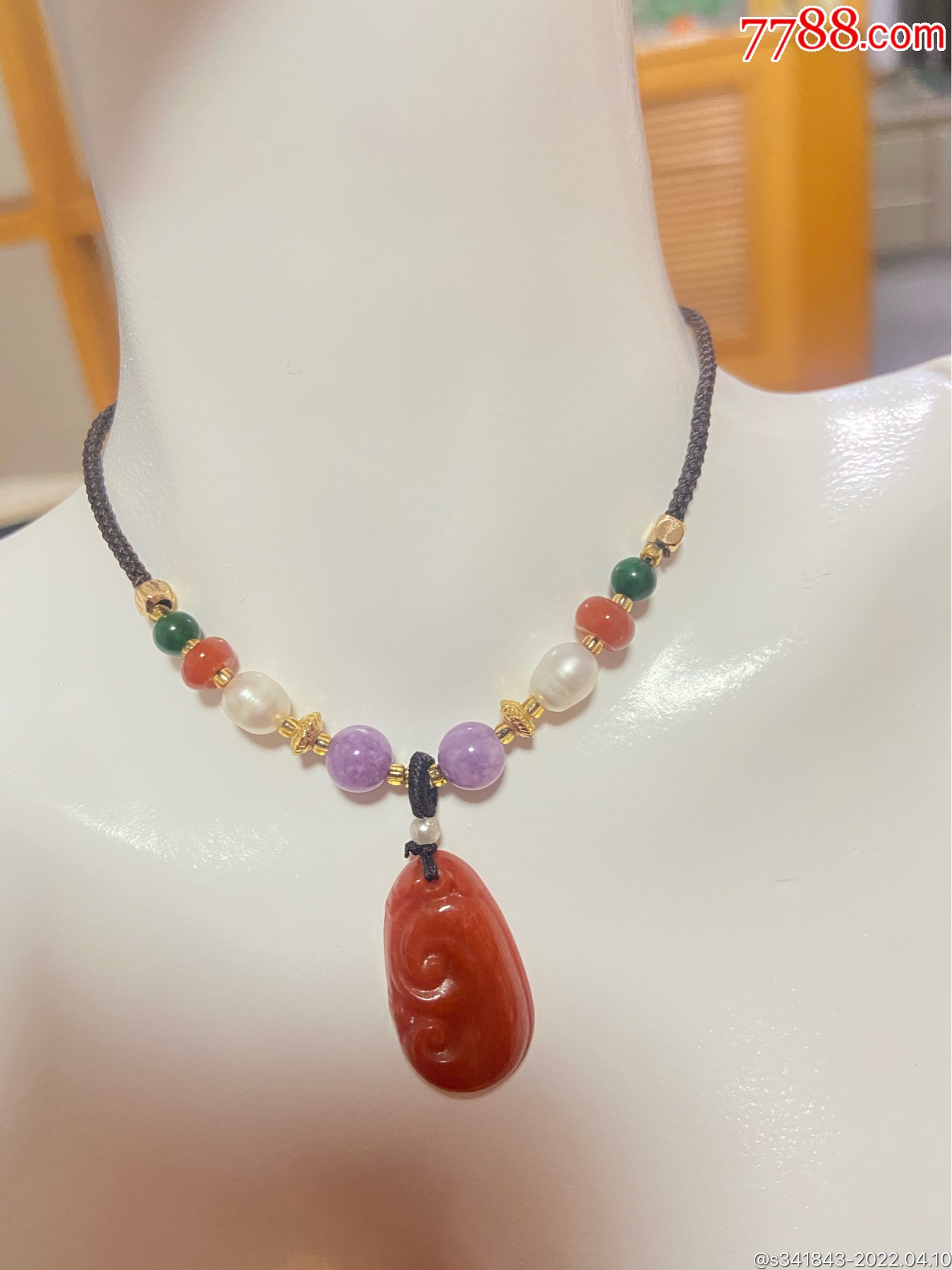 天然翡翠a货红翡如意项链毛衣链