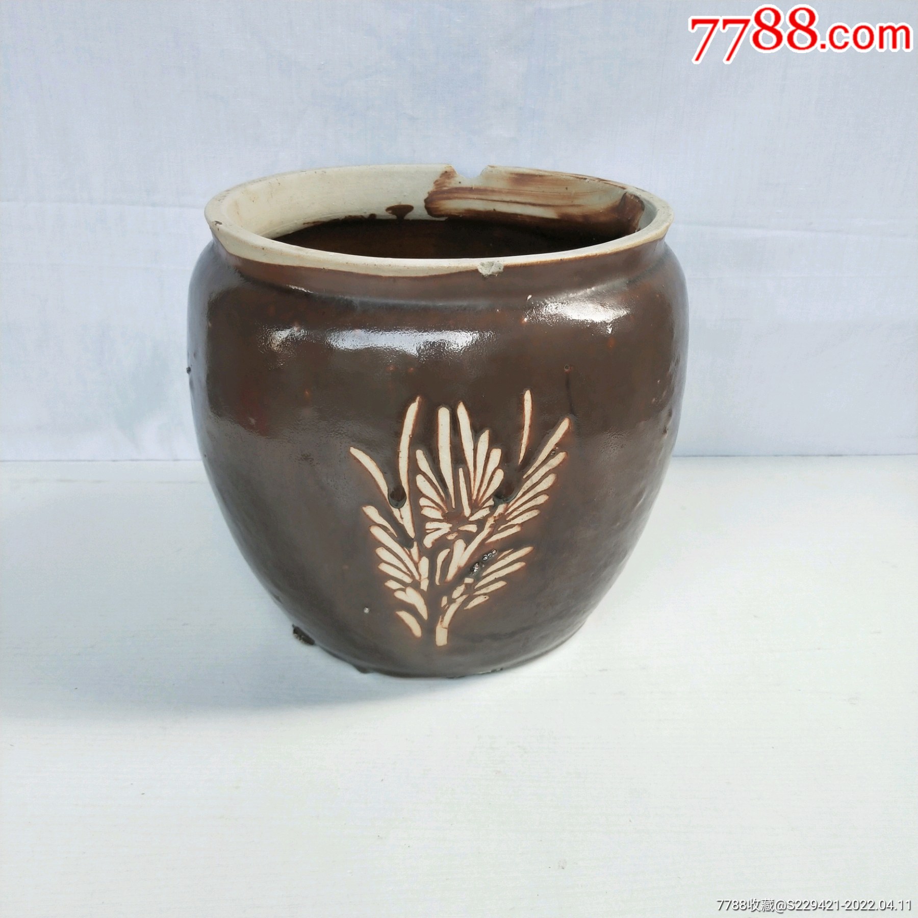 民国陶瓷缸兰草花卉彩绘缸