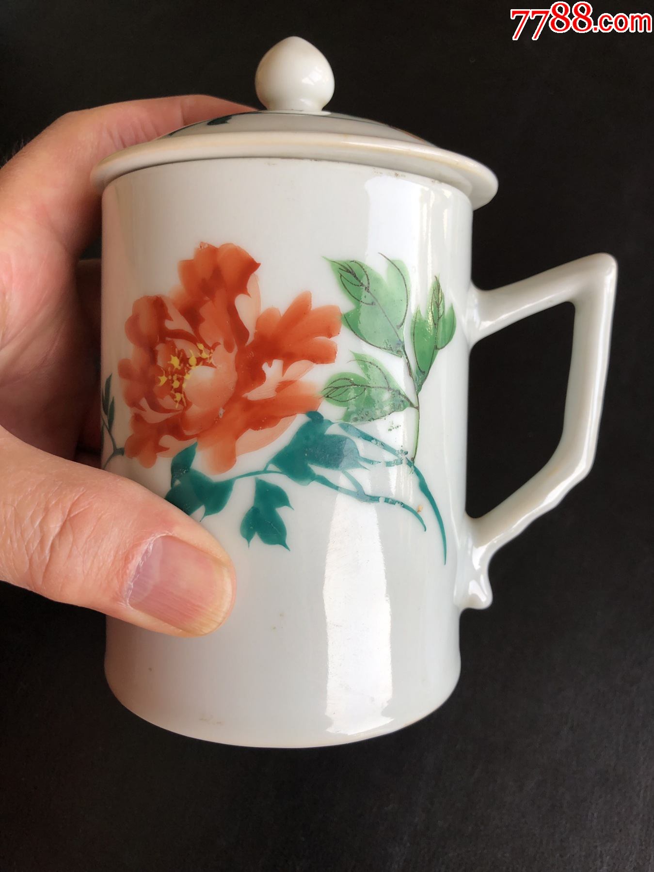 解放初醴陵湘醴瓷厂一等粉彩花卉茶缸