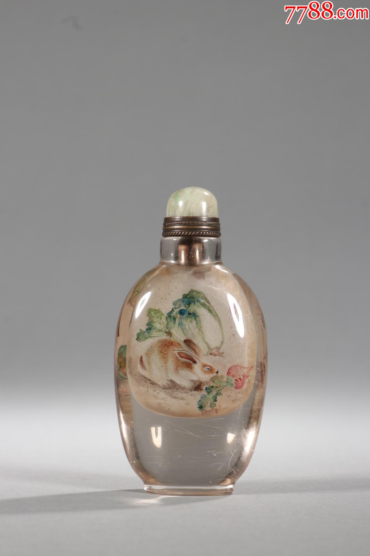 水晶内画兔纹鼻烟壶