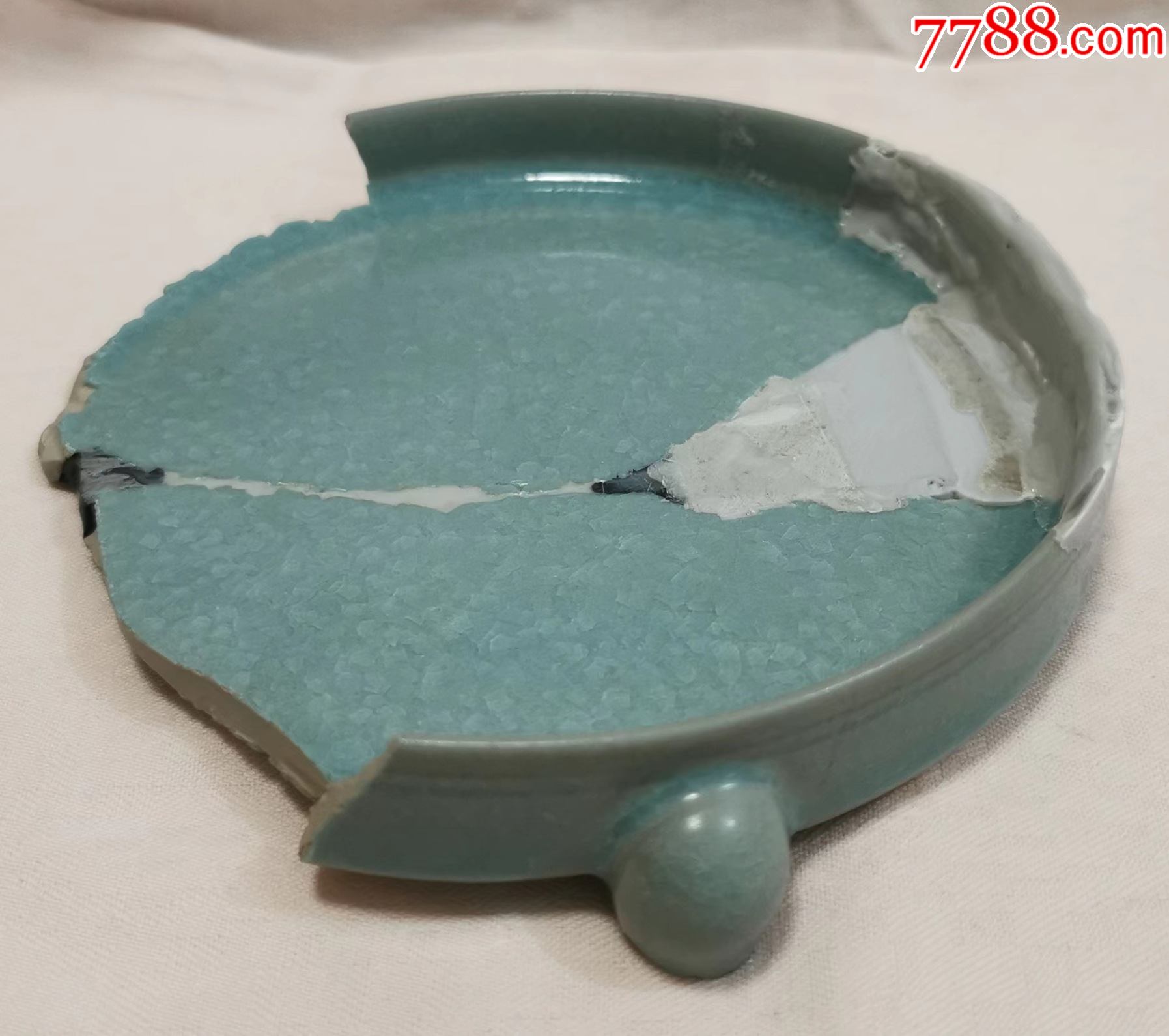 北宋汝窑天青色三足承盘瓷片h