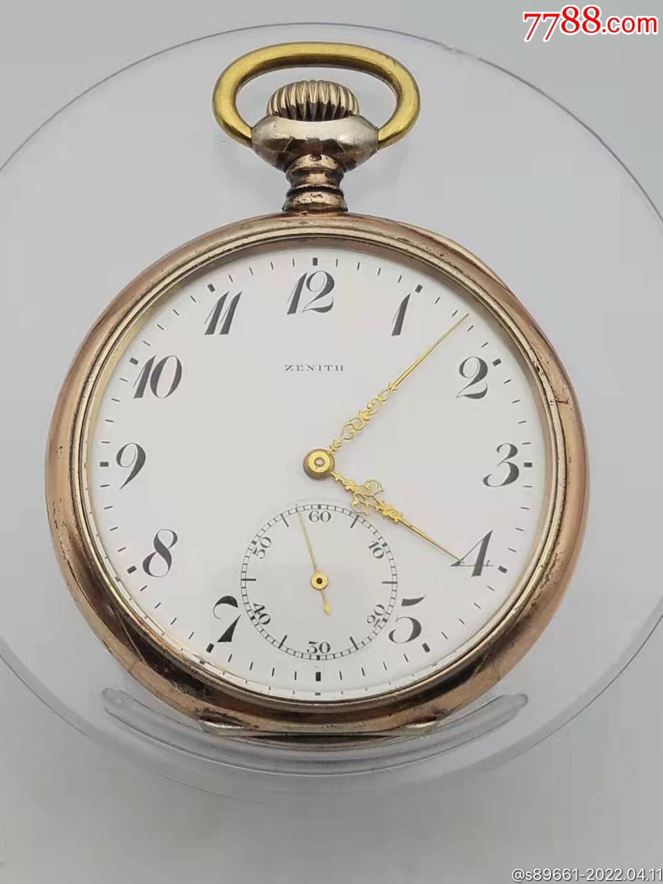 瑞士zenith真力时开面银壳古董怀表