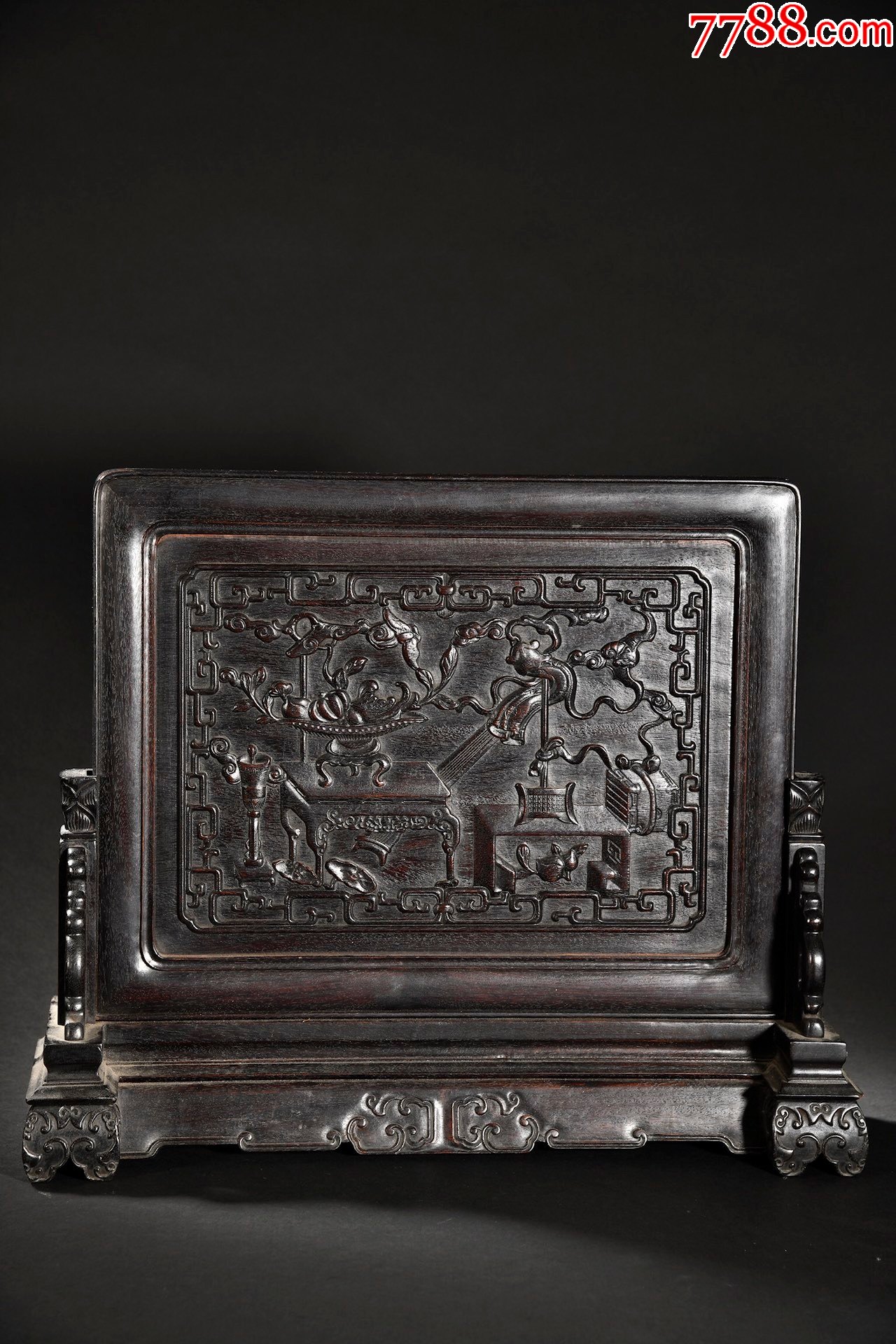 紫檀木清供图插屏