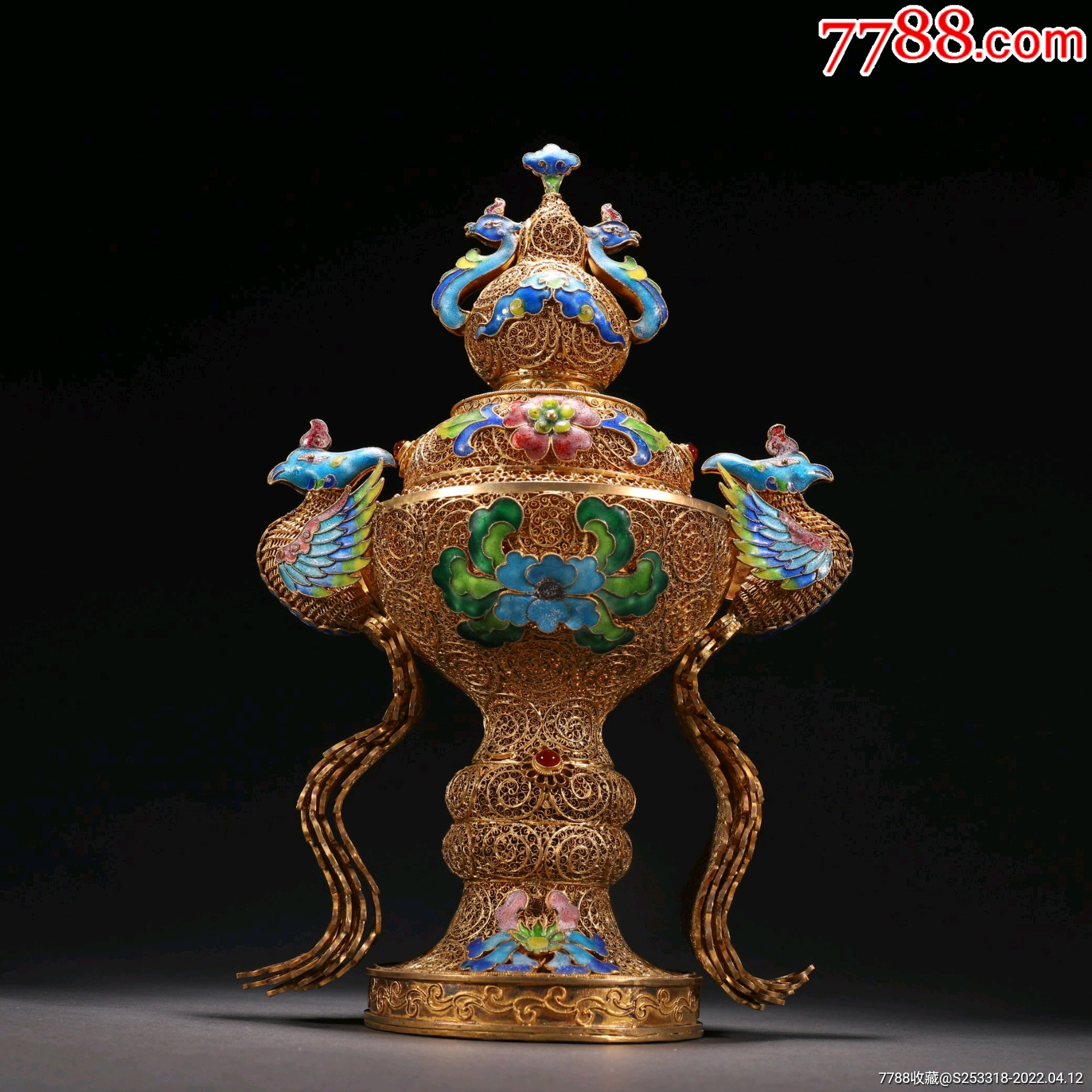 纯银鎏金烧蓝凤凰纹摆件a21s128f