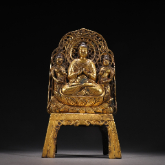 铜鎏金板凳佛摆件.