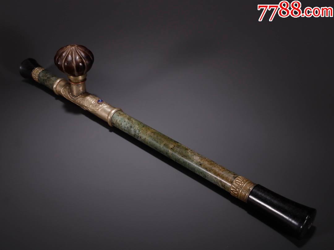旧藏翡翠包铜烟枪