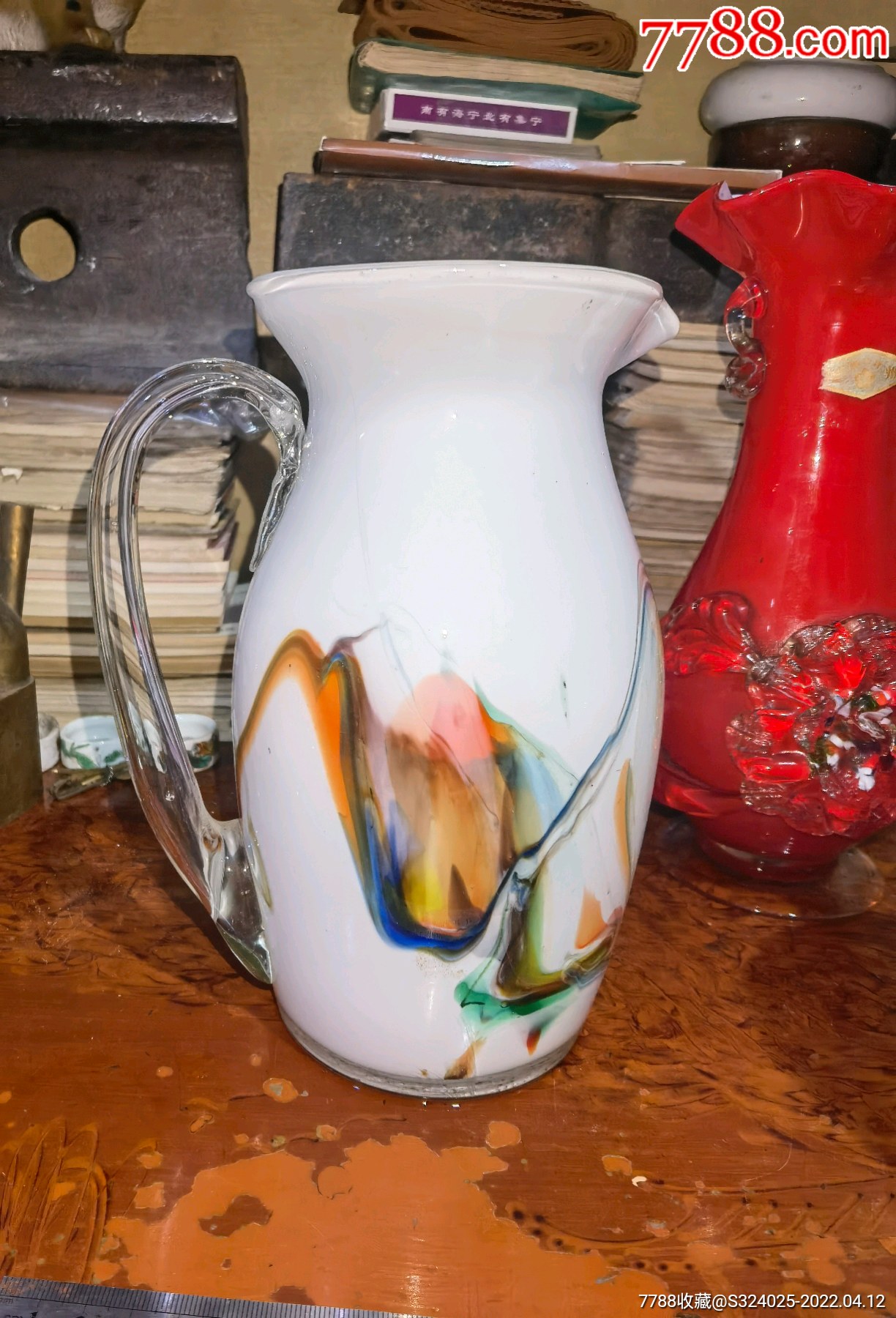 vintage中古80年代库存搅胎玻璃料器水杯凉水杯一个