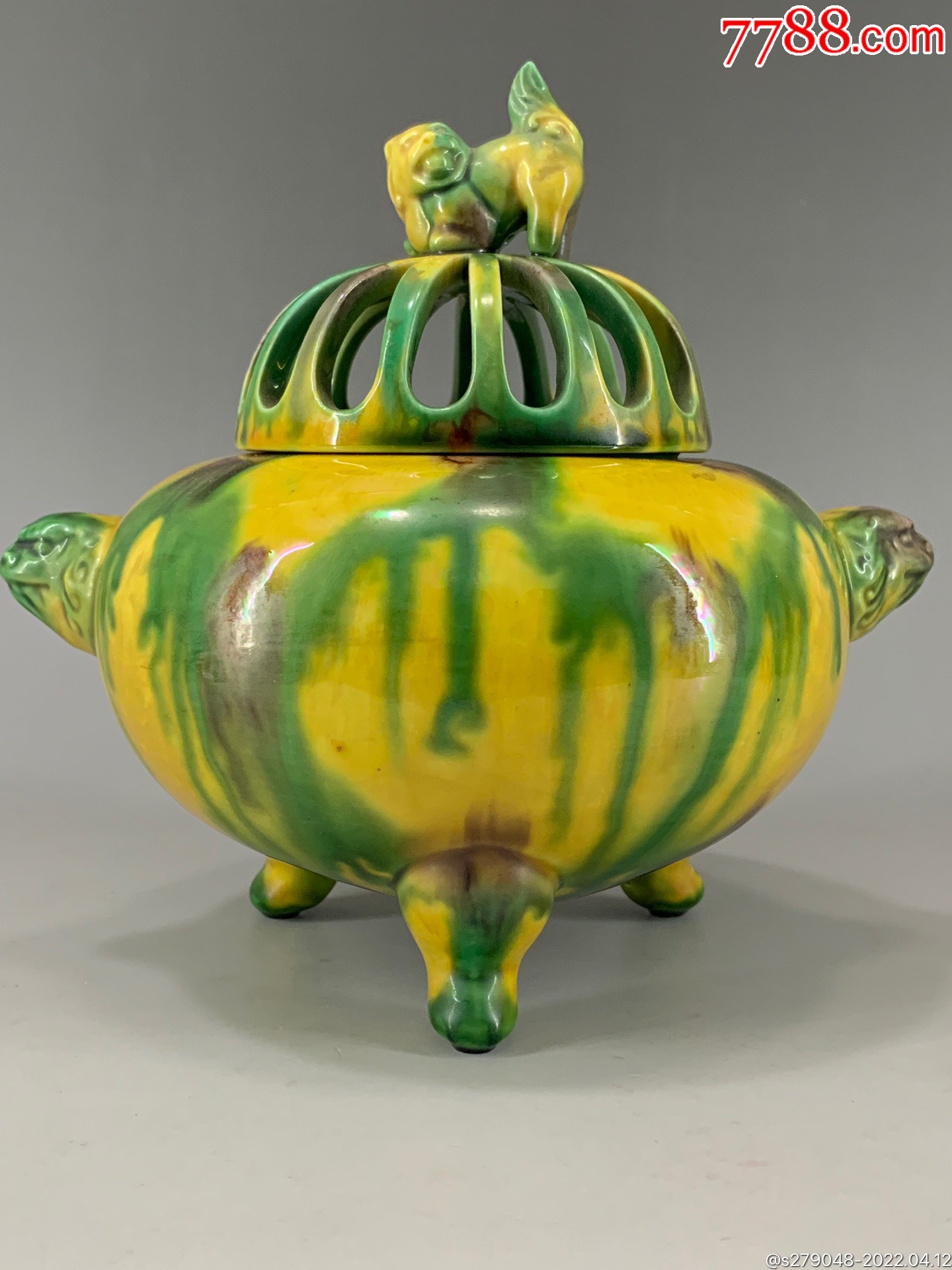 民国素三彩老香薰炉