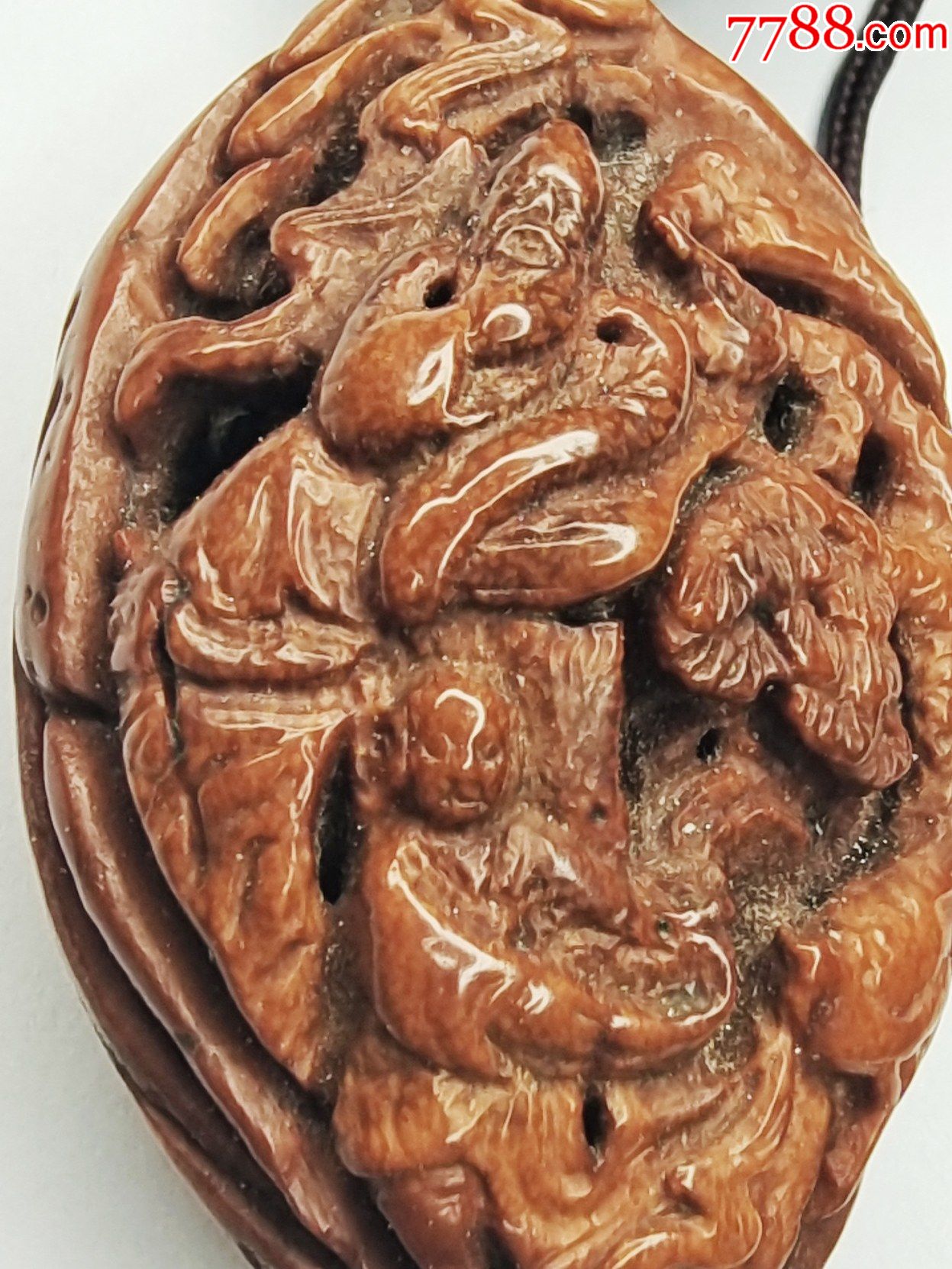 清代老桃核雕单籽纯手工镂空雕刻挂饰老人小孩精品名家古玩文玩_核桃