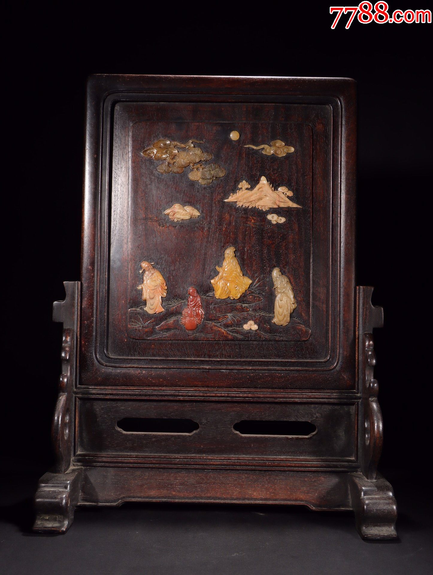 紫檀木镶寿山石手工雕人物故事插屏_价格17600元_第1张_7788商城