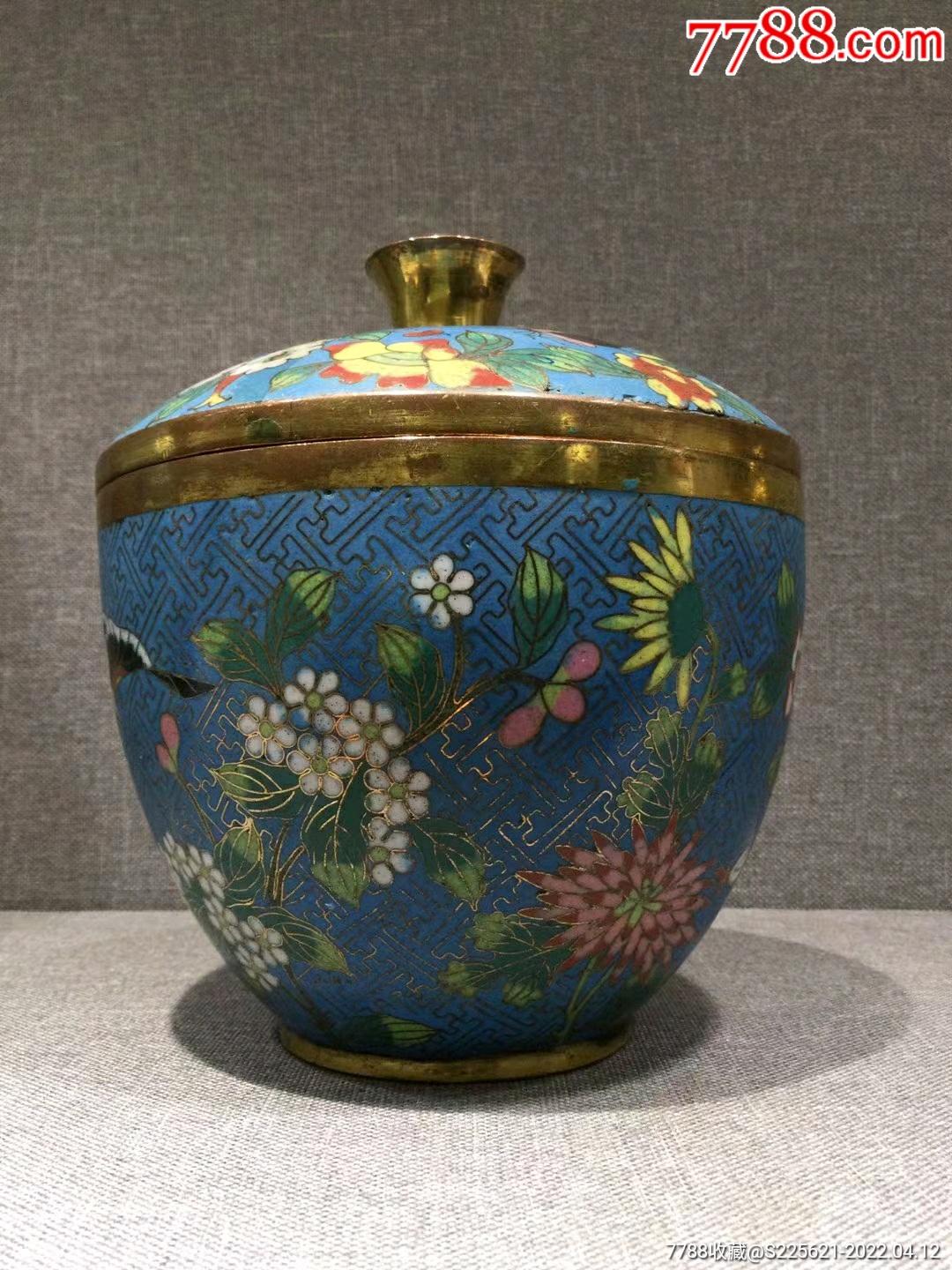 晚清景泰蓝万寿无疆锦地花卉纹茶叶罐_景泰蓝/珐琅_第1张_7788铜器