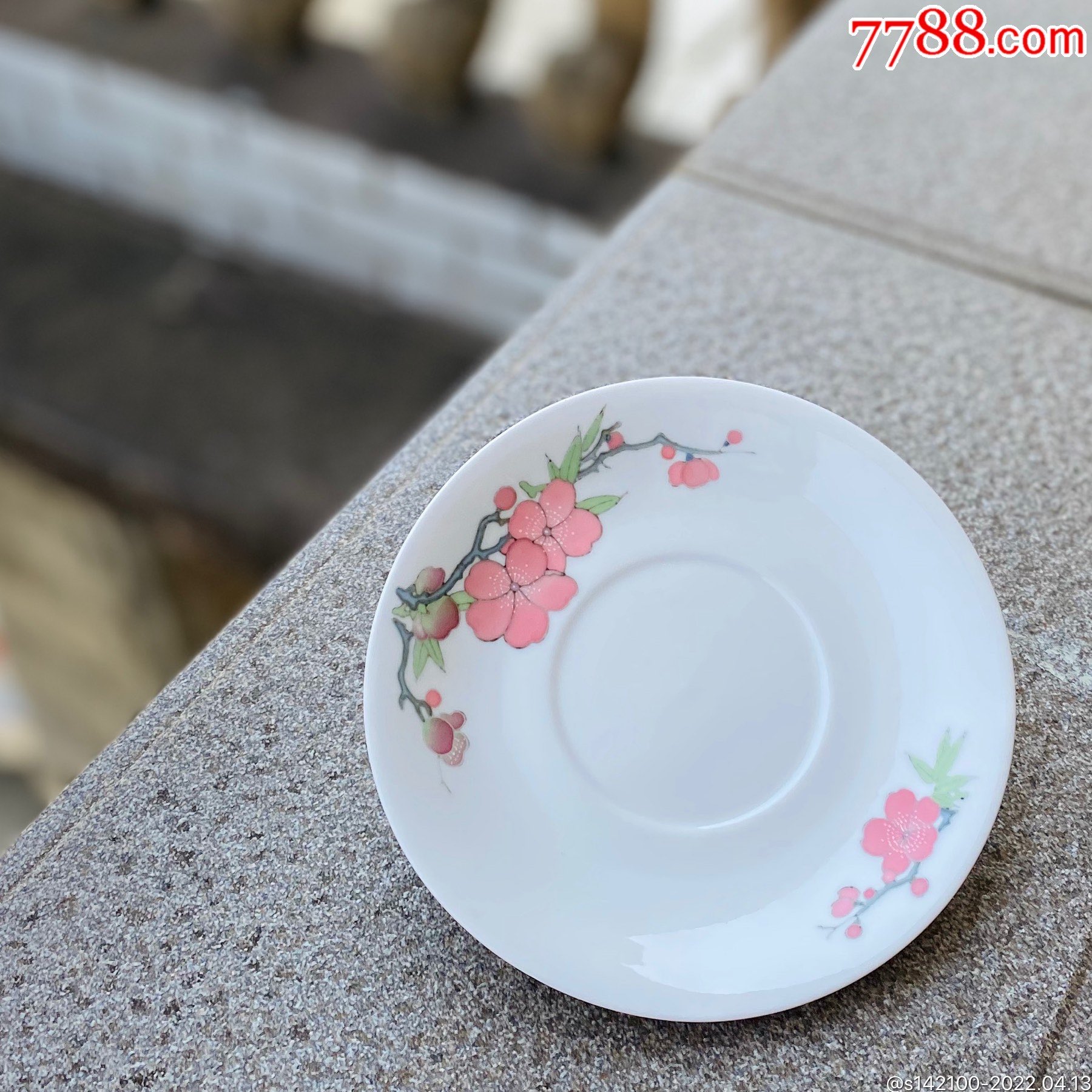 醴陵老振美釉下五彩手绘毛瓷梅花碟包老保真收藏
