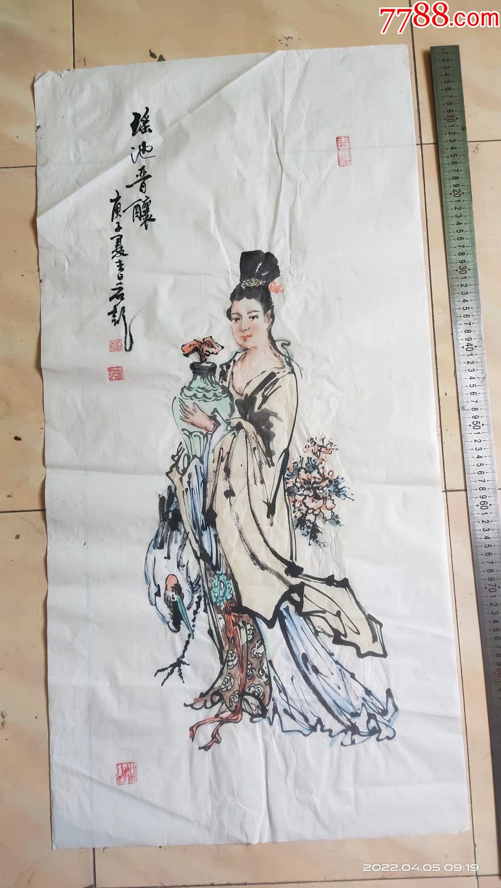 长100宽50厘米手绘人物画国画宣纸画仕女图麻姑进酿图包邮