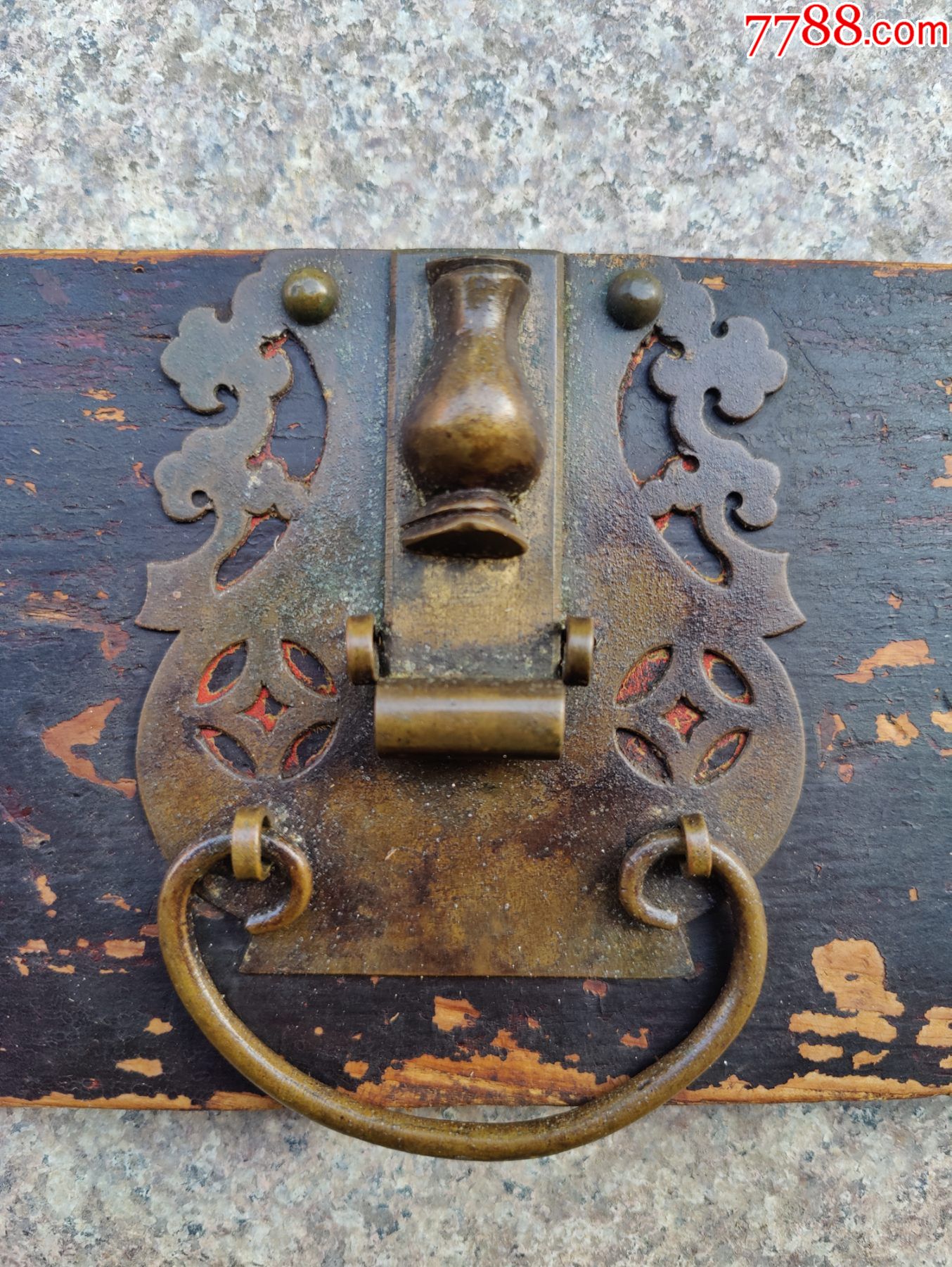 清代道光柜子铜件聚宝盆双龙带宝瓶铜片铜拉手
