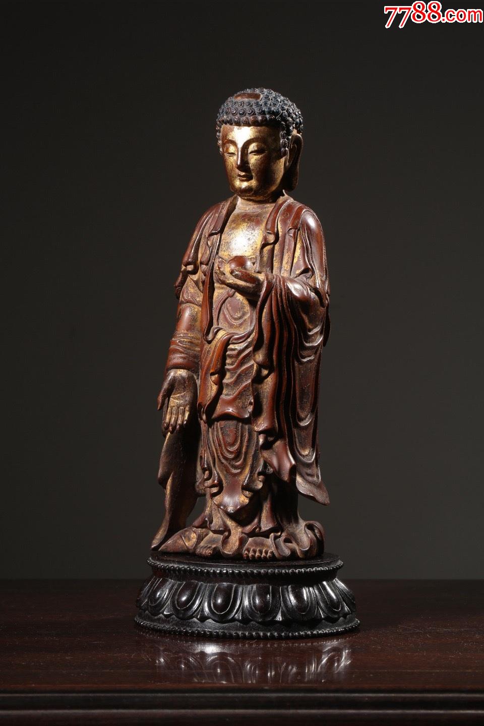 檀香木漆金释迦牟尼立像_木佛像/人像_第1张_7788字画网