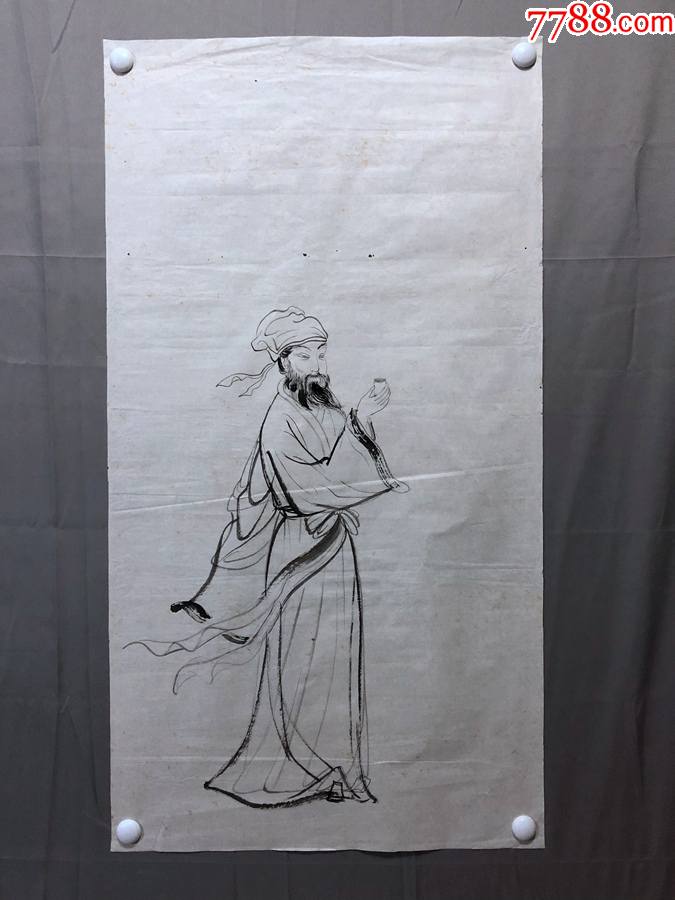 17502周爱莲无款工笔白描人物画李白尺寸约为9953厘米