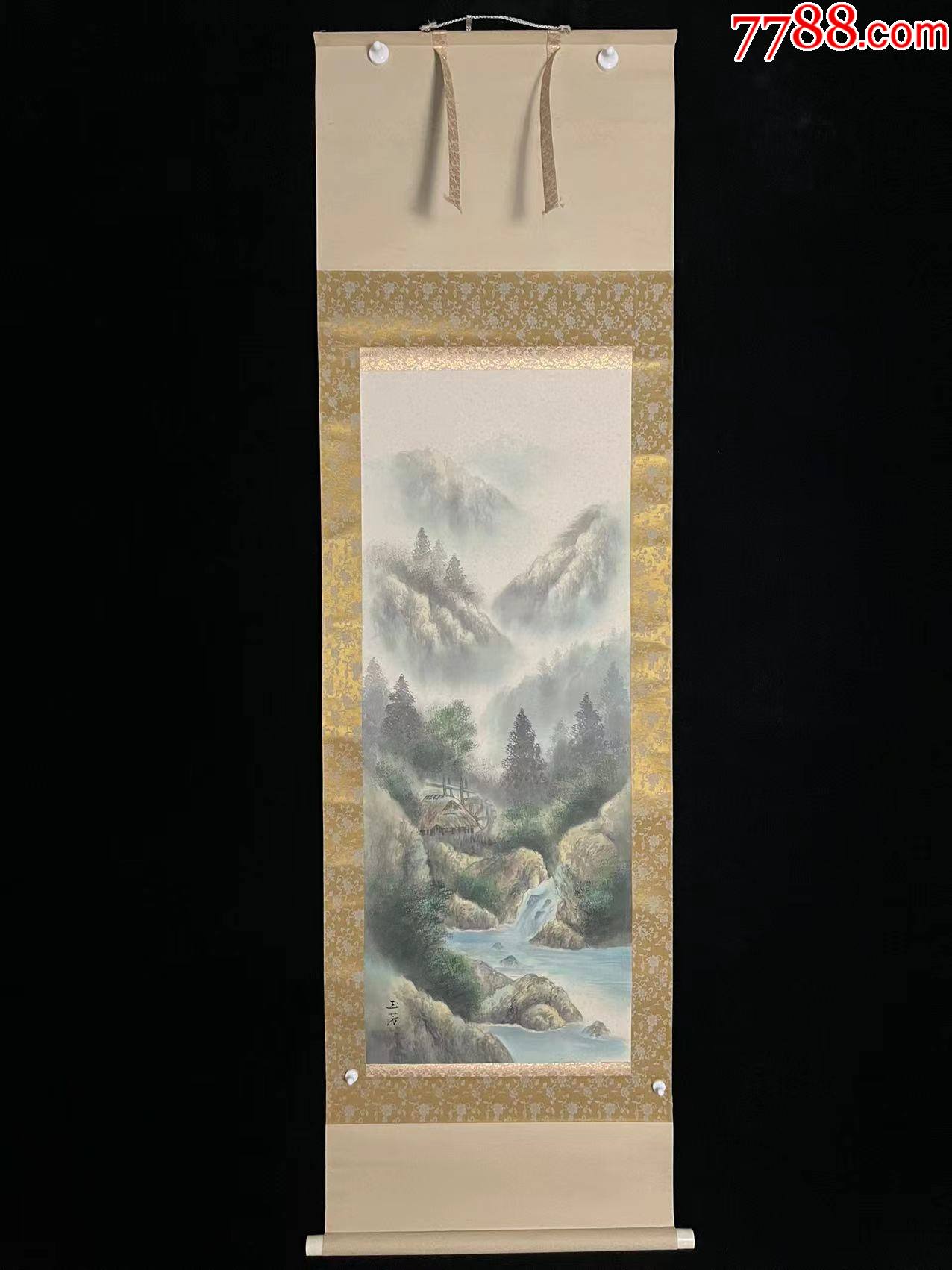 日本回流老字画绢本玉芳山水5012中古老书画书房