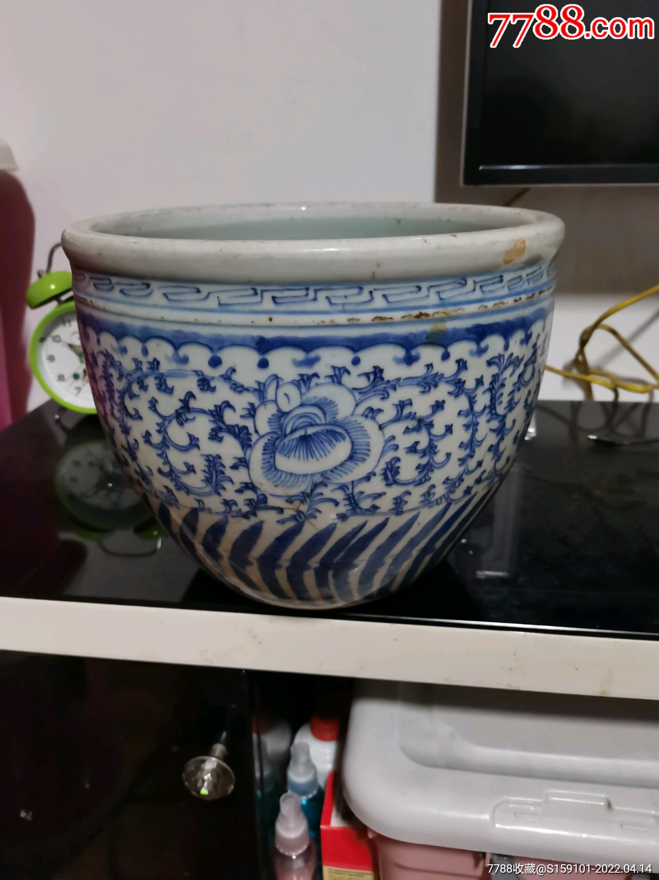 清代鱼缸径245高20cm身有鸡爪纹不漏水