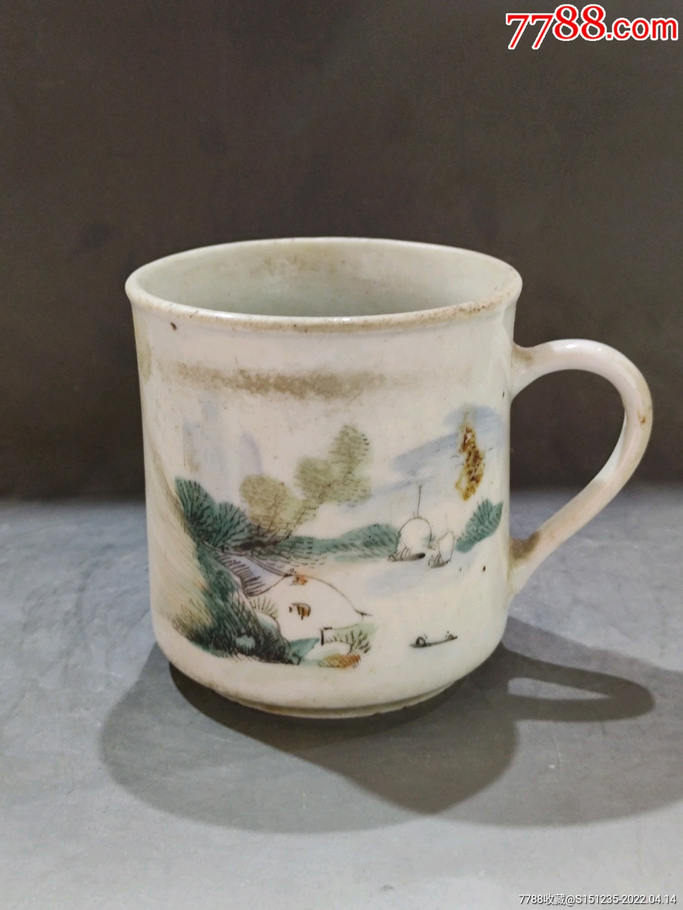 民国江西名瓷山川水秀纯手工绘画马克杯喜欢的朋友不要错过细节如图
