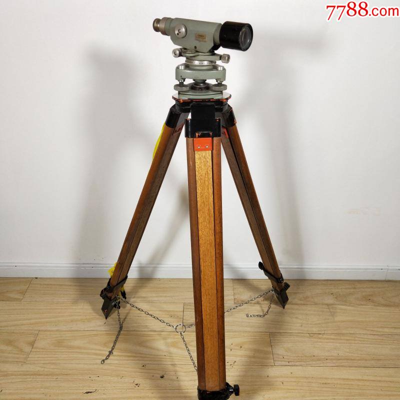 西洋古董英国进口老式测量表水平仪经纬仪老测量仪带实木脚架