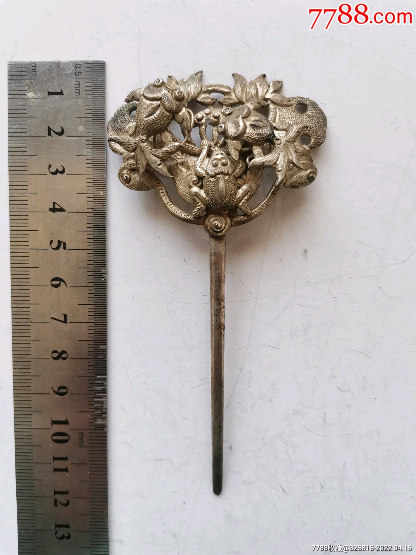 民国金鱼青蛙银簪子