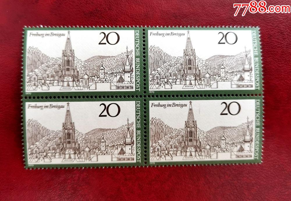 联邦德国邮票1970年旅游城市建筑风光20pf1全4方连原胶新4506