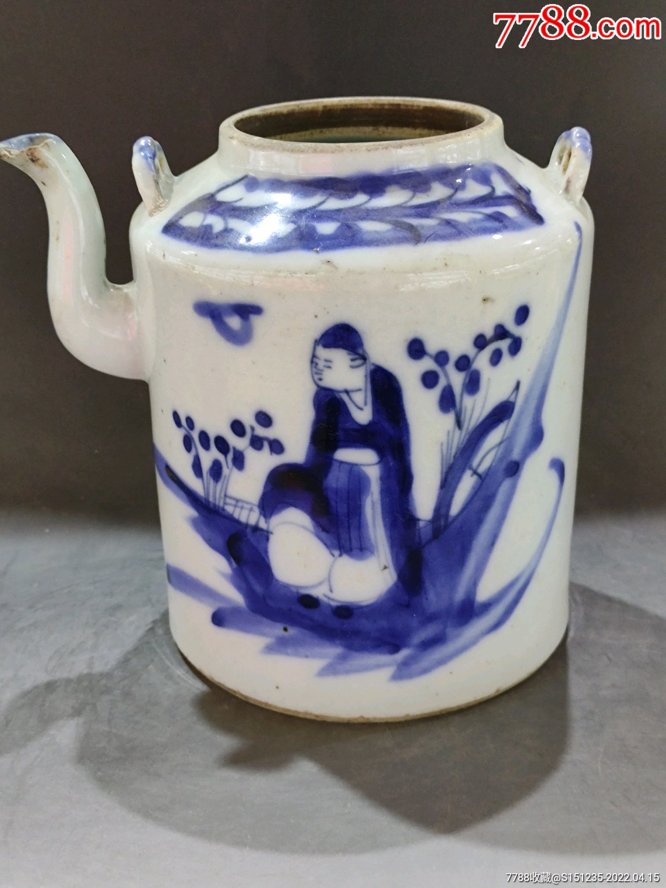 清代青花人物提梁壶喜欢的朋友不要错过细节如图