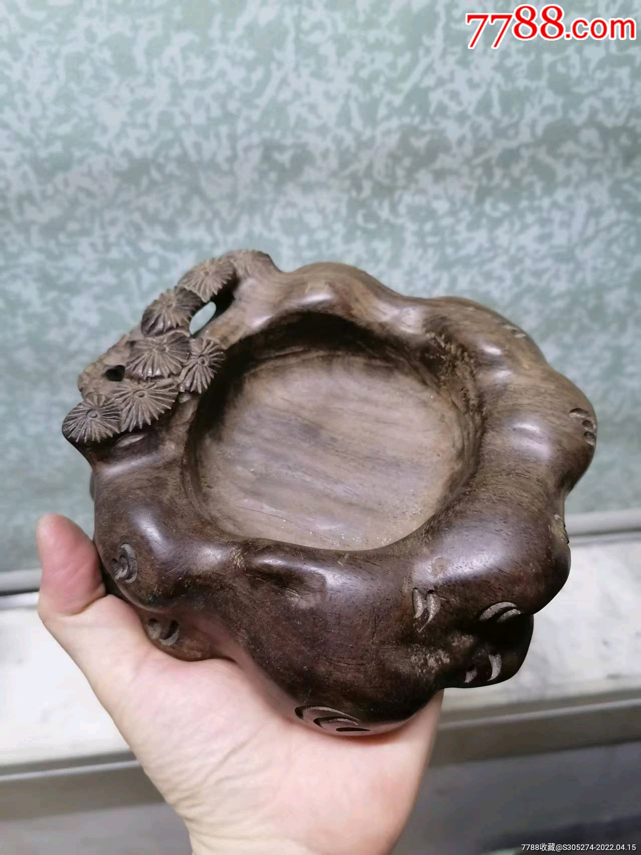 鸡翅木卧松烟灰缸全品_木雕摆件_图片价值_收藏交易_7788小人书