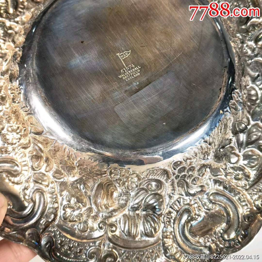 1898年谢菲尔德名匠w&h制纯银高浮雕花口折沿盘_其他银器_第9张