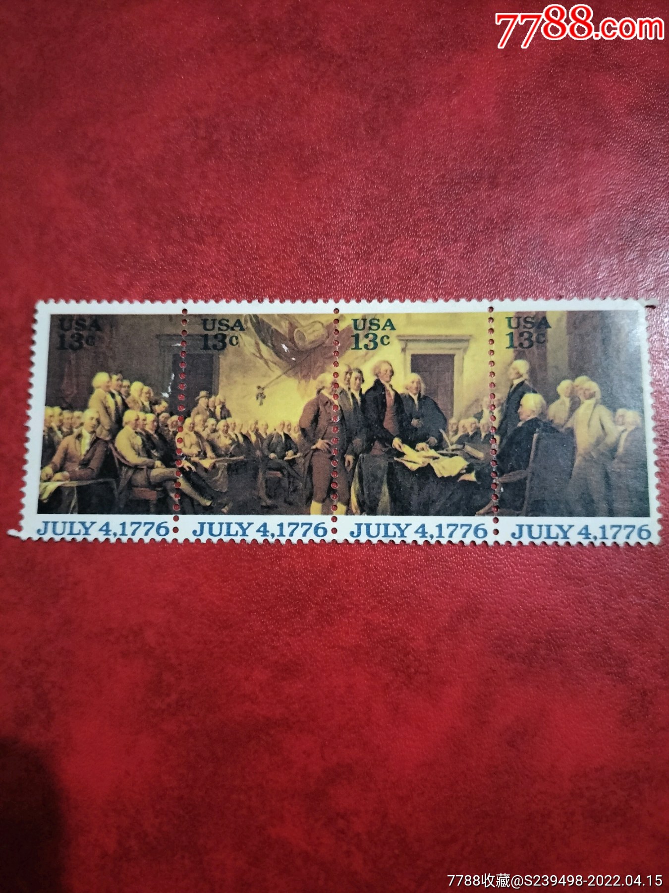 美国邮票1976年独立战争200年绘画华盛顿4连新