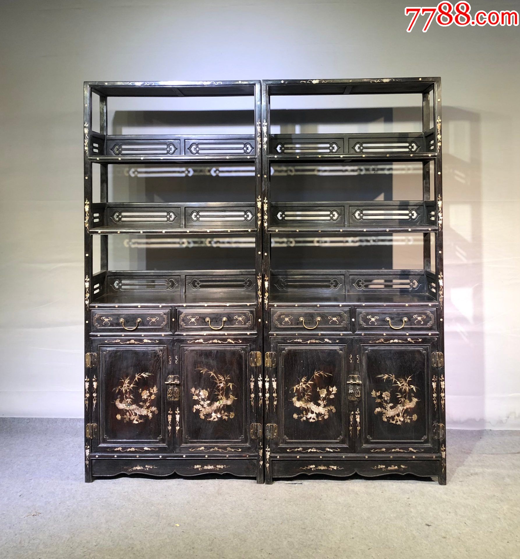 小叶紫檀镶贝壳书柜,_其他木艺家具_第1张_7788钱币网