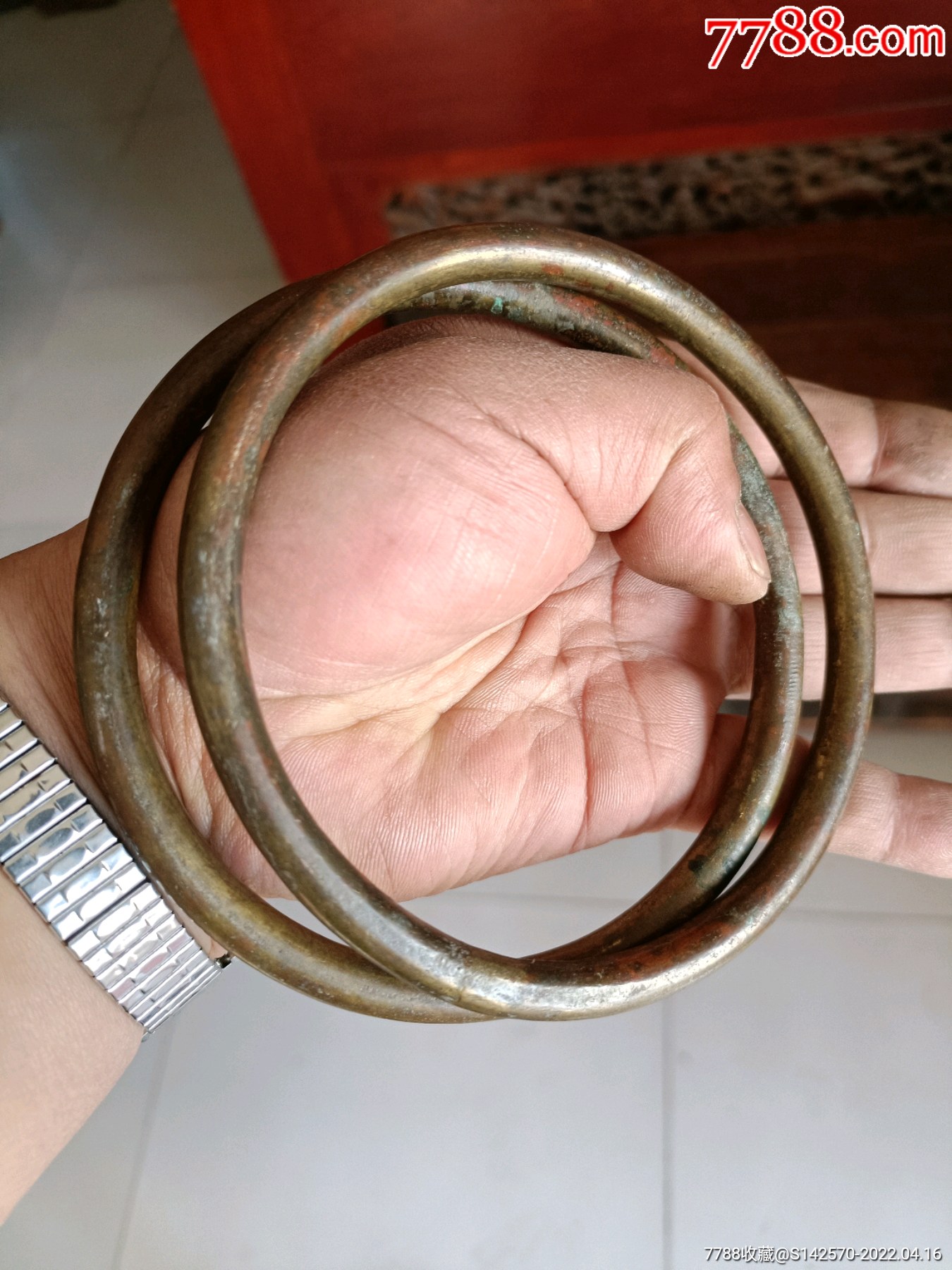 清代黄铜手圈一对全品如图保老保真