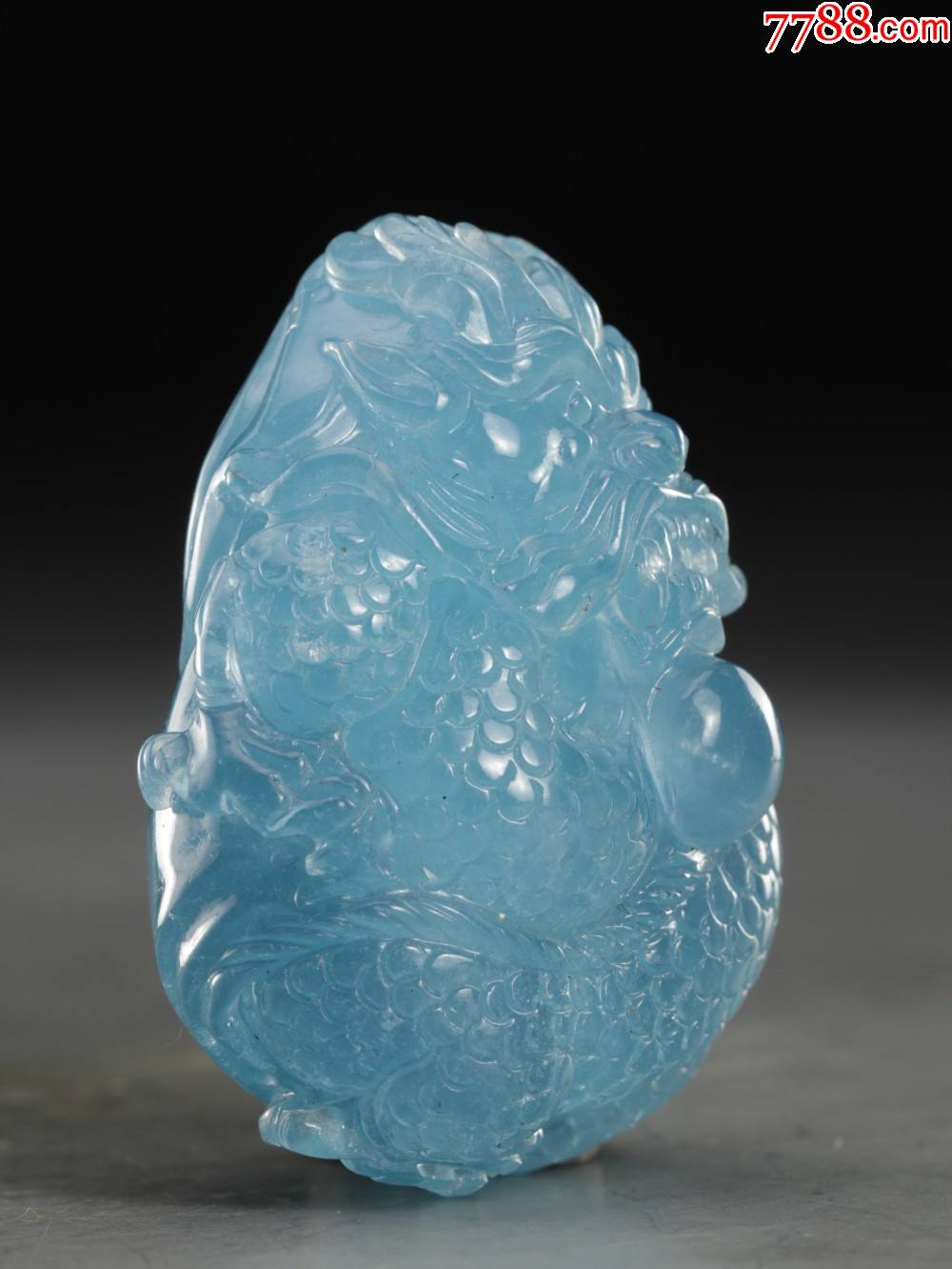海蓝宝龙吐珠把件.-蓝宝石-7788工艺品