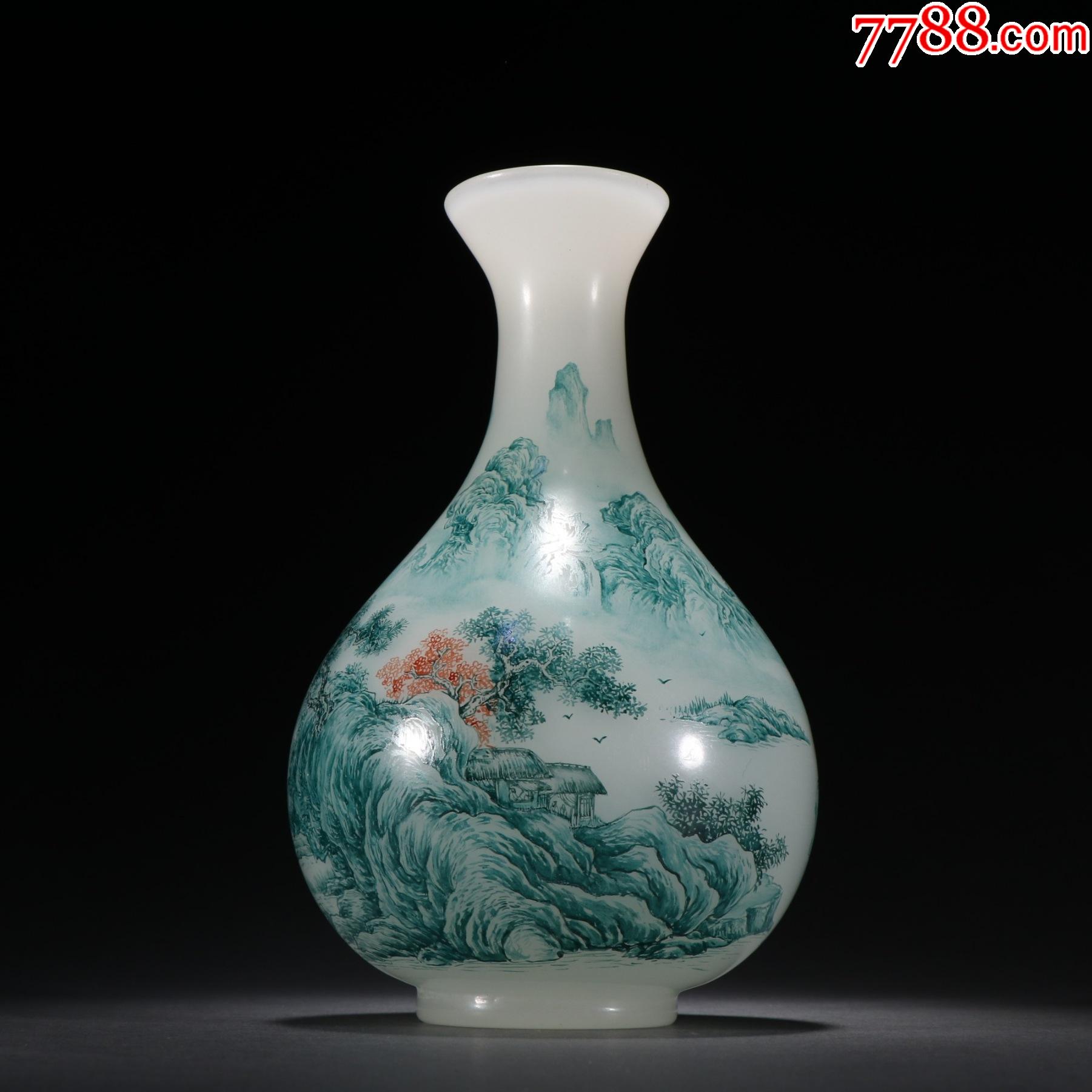 回流料胎彩绘山水意境玉壶春瓶