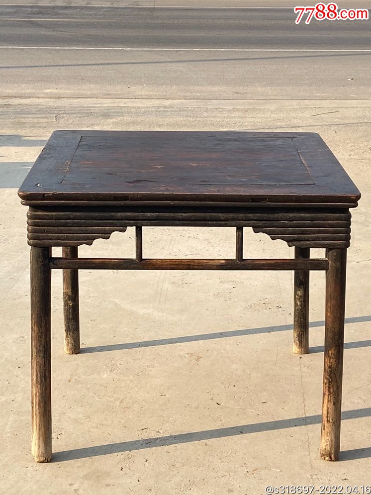 清代榆木八仙桌圆包圆包浆浑厚全品包老尺寸面95高82cm