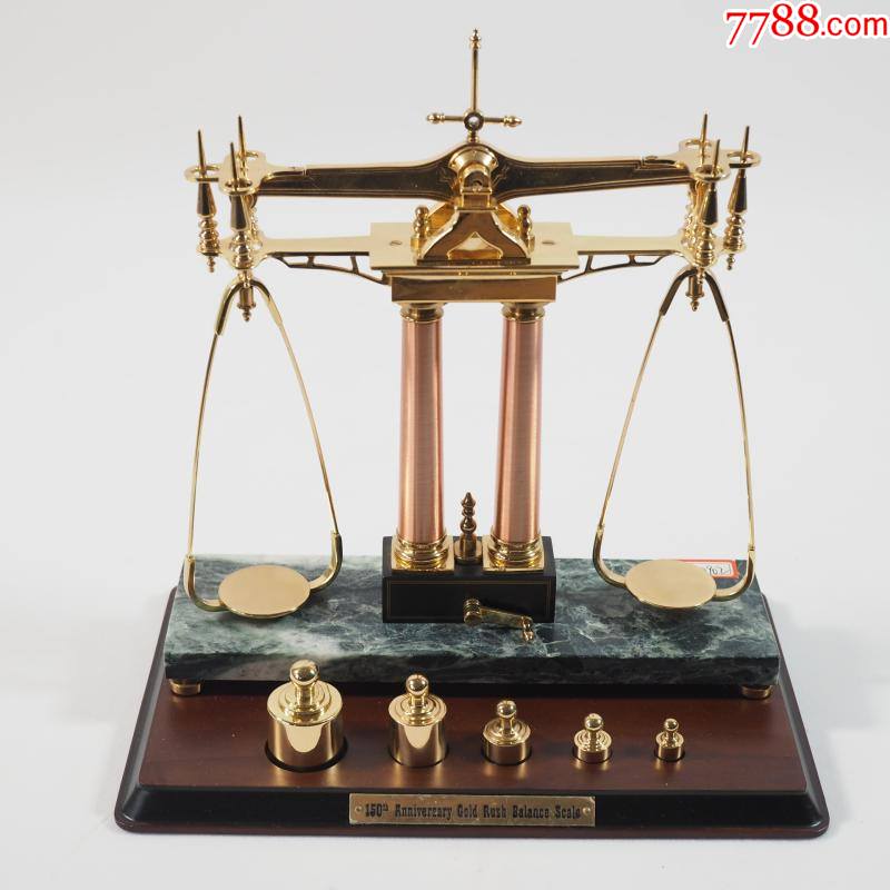 1997西洋古董美国富兰克林收藏西部淘金150周年纪念铜天平秤摆件