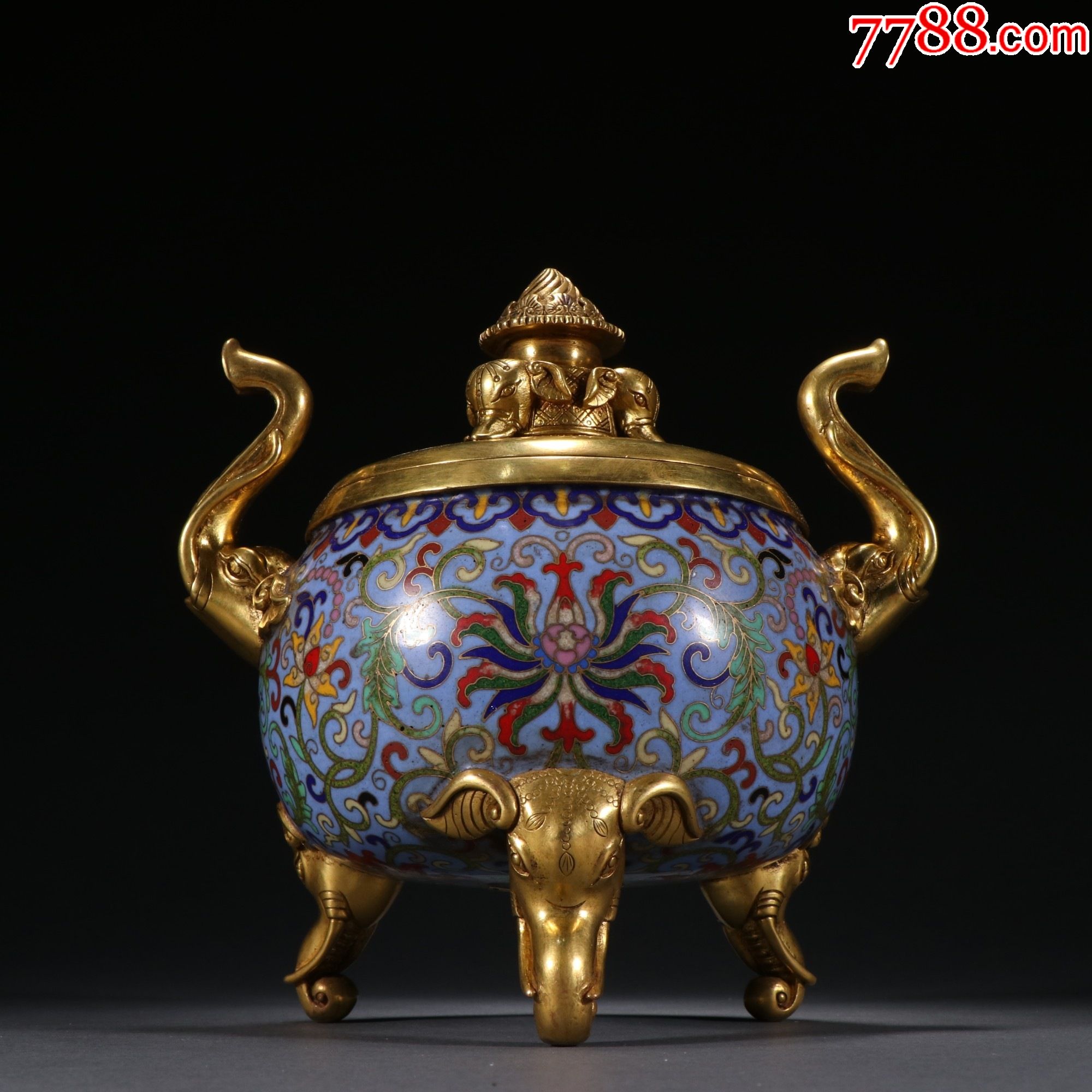 铜鎏金景泰蓝太平有象香炉