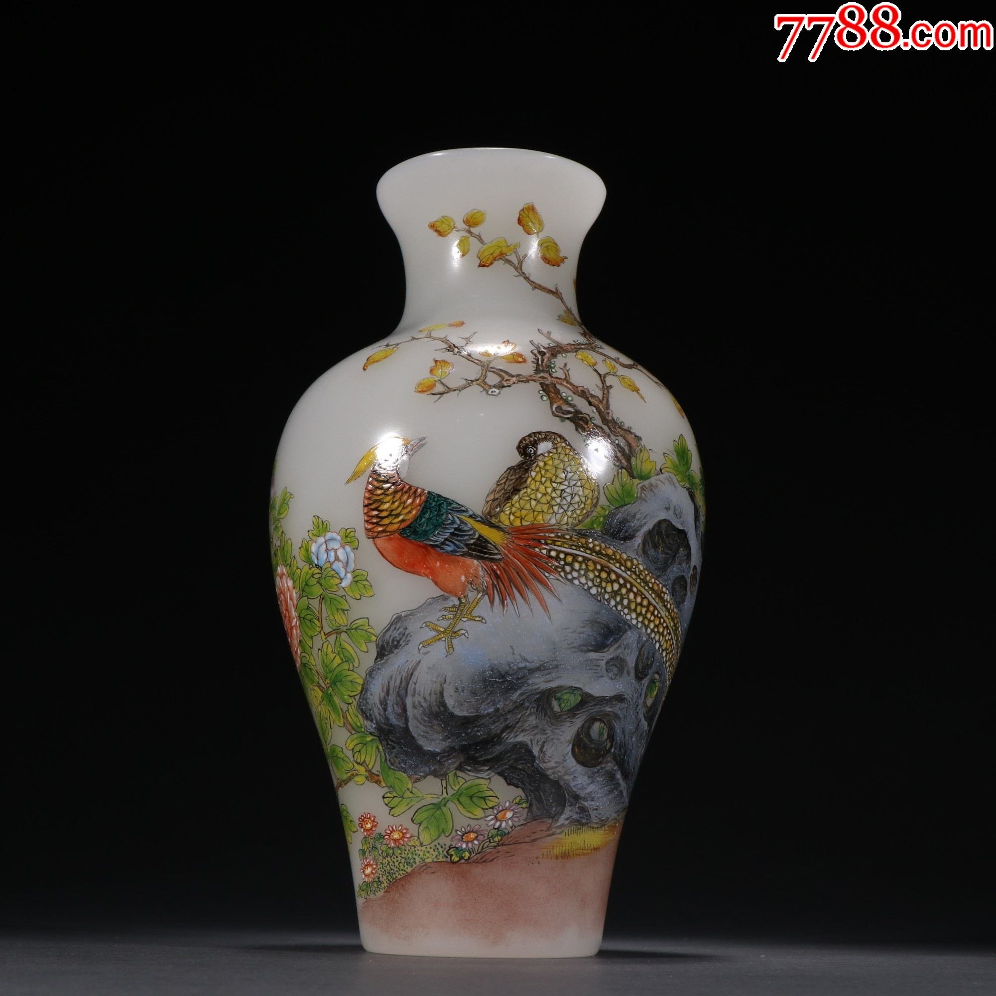 回流料胎画珐琅花鸟纹瓶