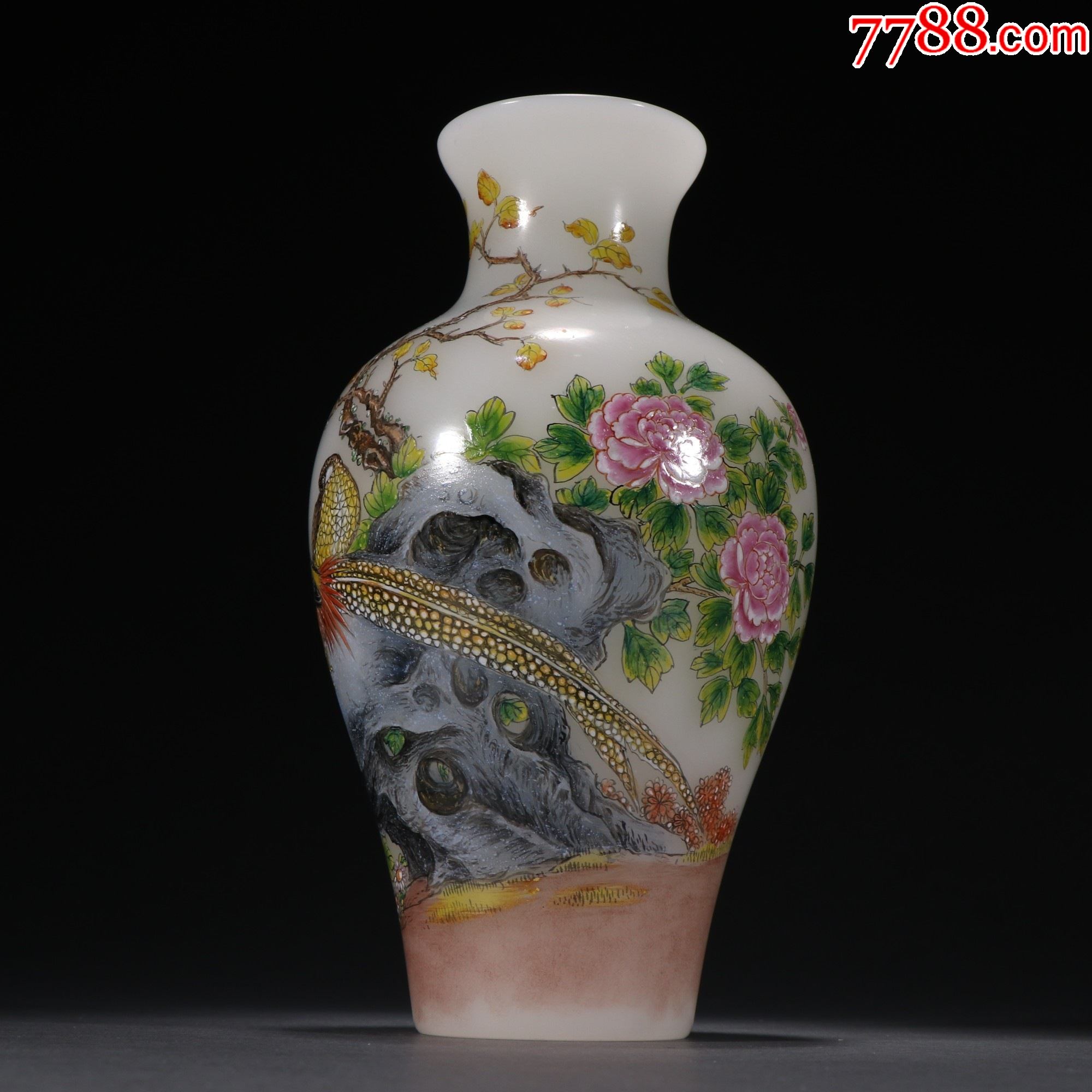 回流料胎画珐琅花鸟纹瓶