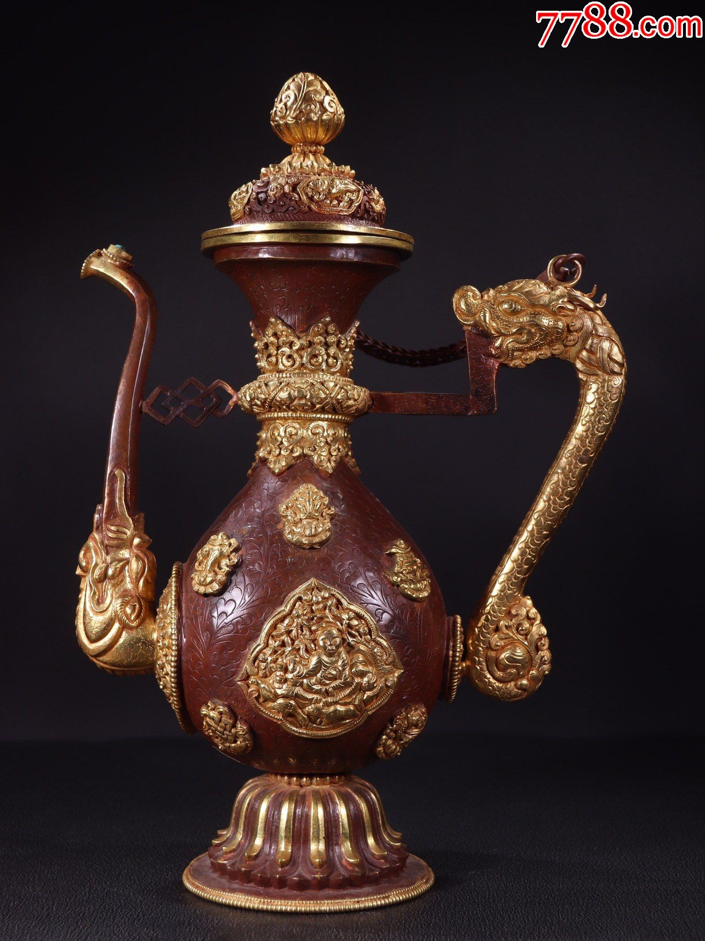铜鎏金龙纹酒壶