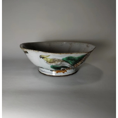  strong>民国花口粉彩潮安陶兴款芦雁老鹰纹老瓷碗花口碗芦雁碗老鹰碗