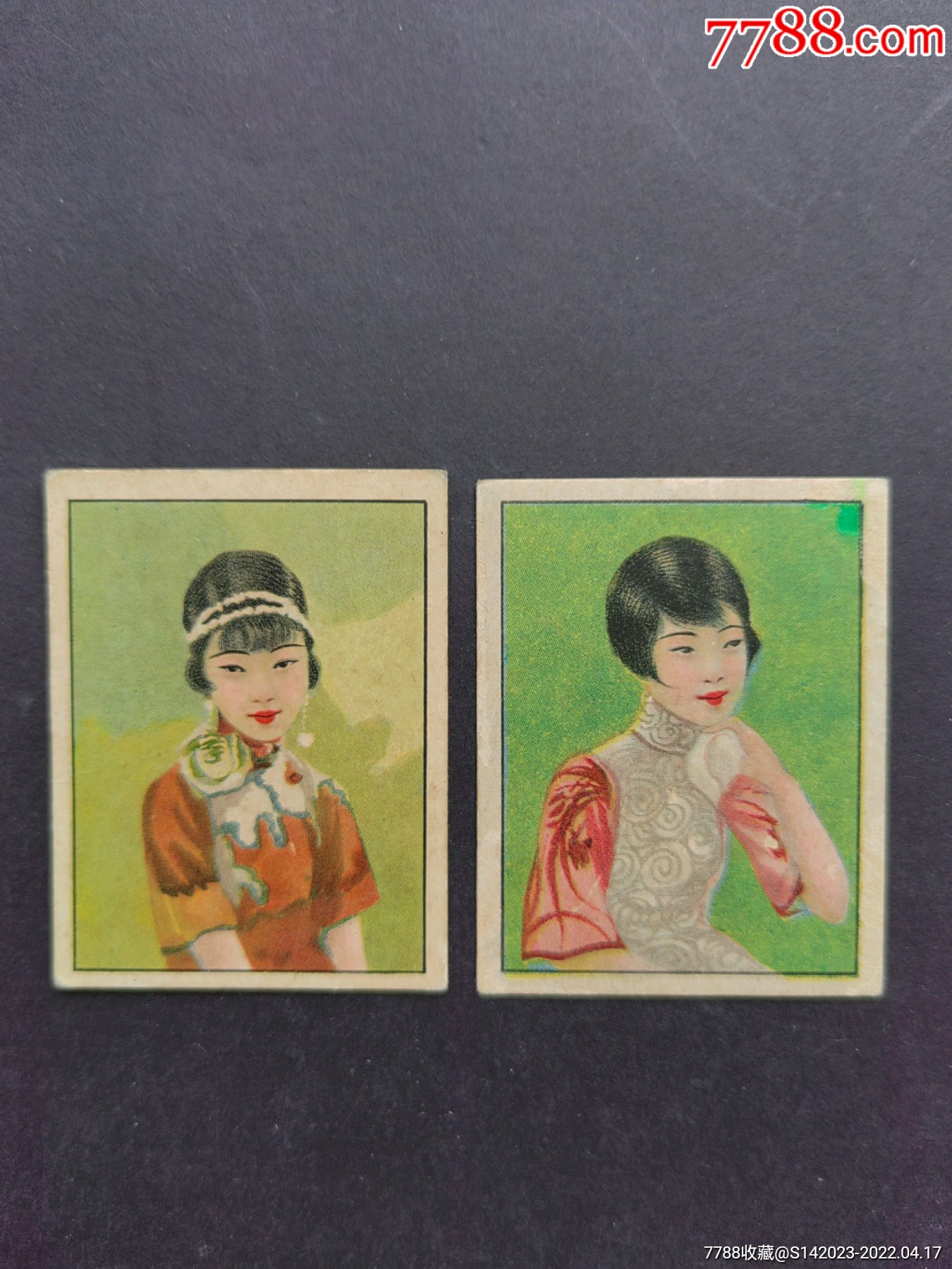 民国美女烟卡2枚合售德隆烟公司大卡少见