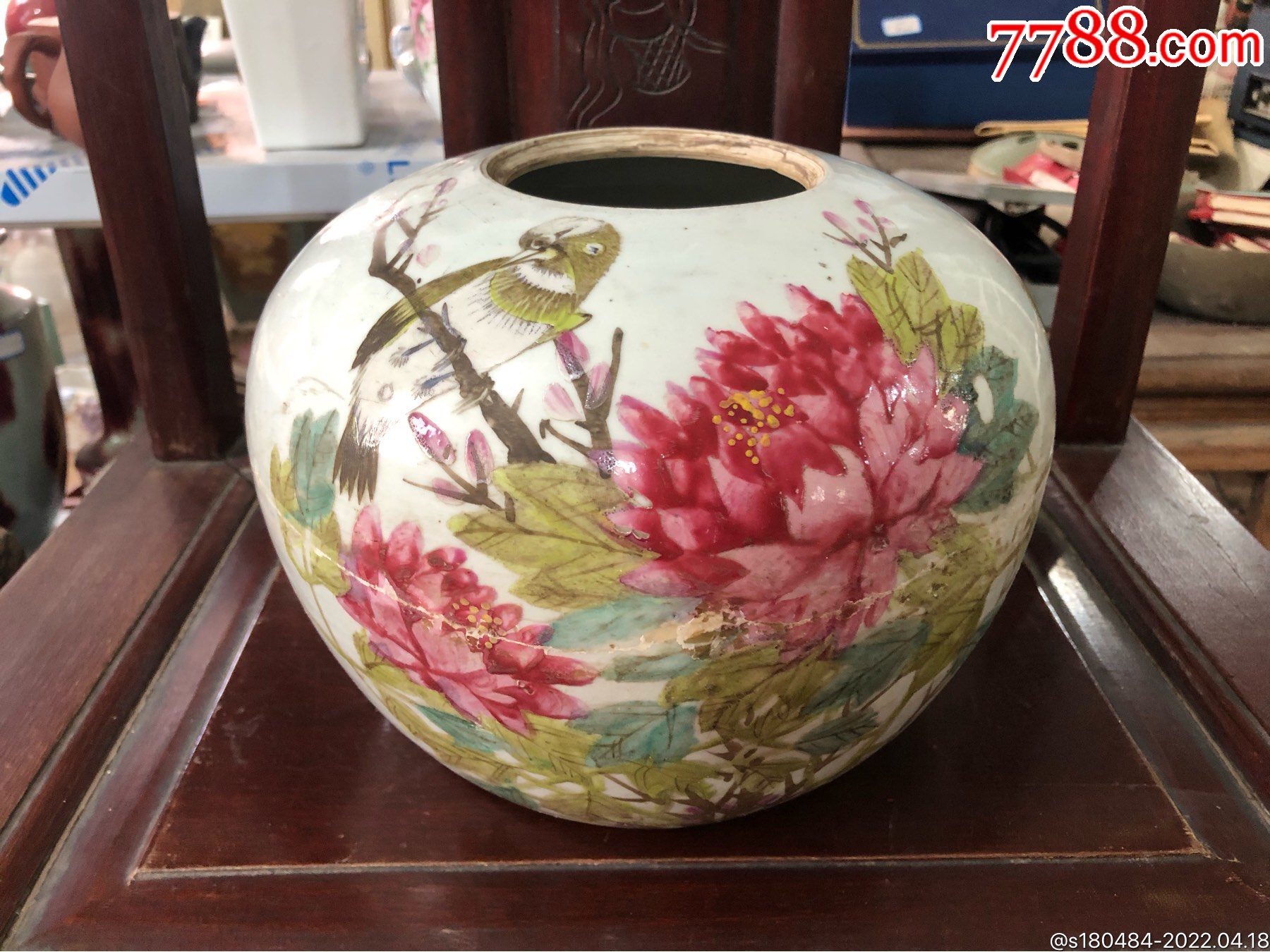 晚清粉彩花鸟罐