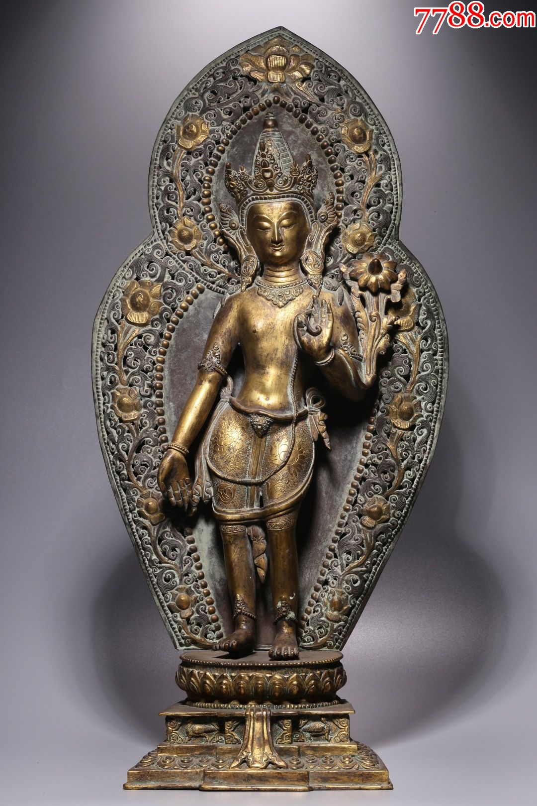 持莲观音背光像(底开过-铜像/铜佛像-7788商城__七七八八商品交易平台