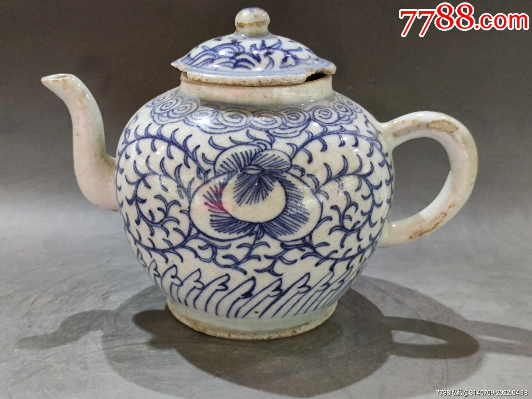 清代青花缠枝莲纹饰茶壶一把抓喜欢的不要错过细节如图