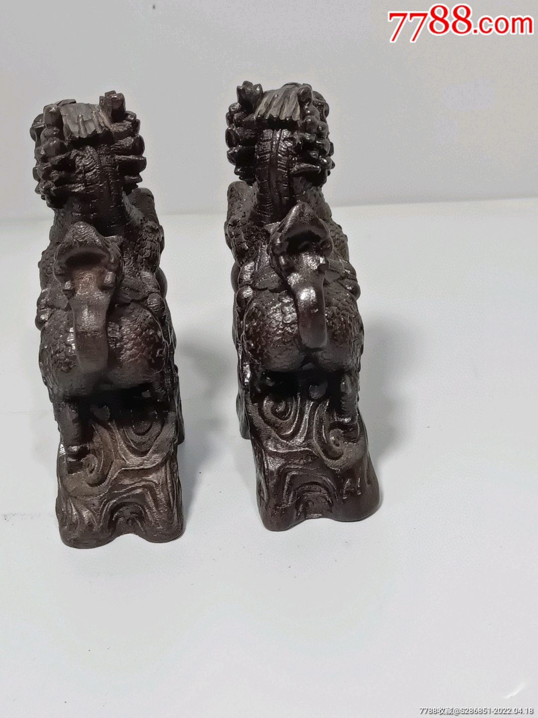 黑檀木麒麟摆件一对.不议价_木雕摆件_种类图片_收藏价格_7788茶具