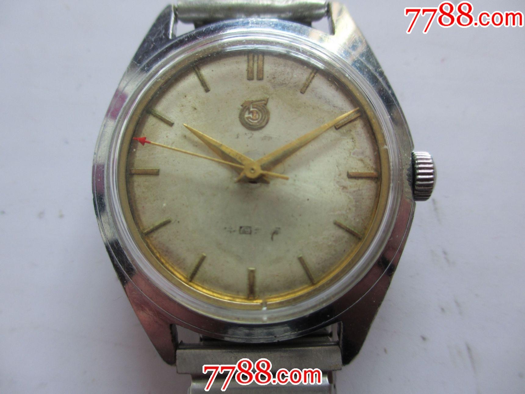 很少见1958年天津手表厂白盘58001五一男士古董老表错版2