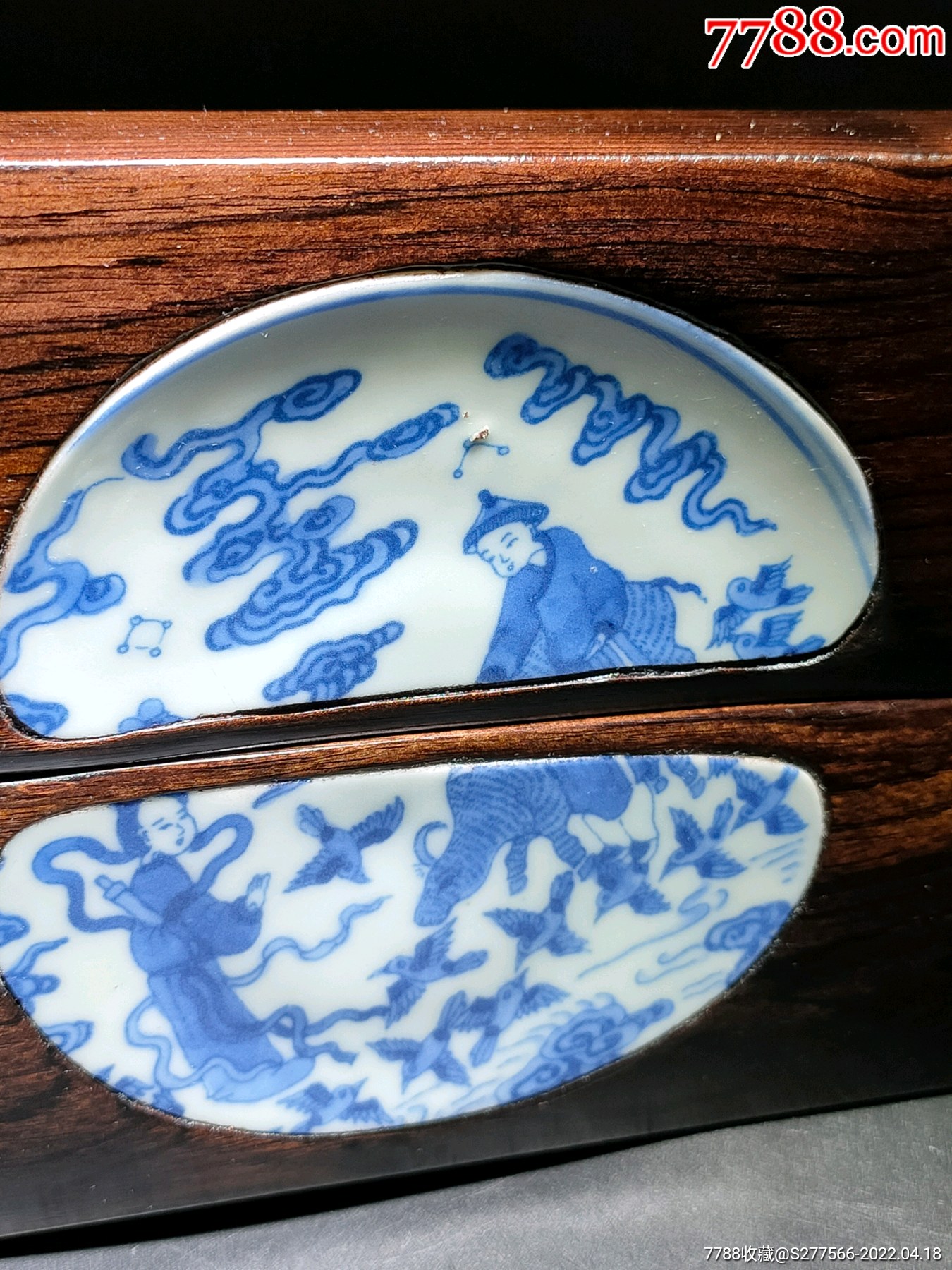 文房必备雅器,罕见珍贵的康熙青花神话故事""牛郎织女鹊桥会"瓷片精美