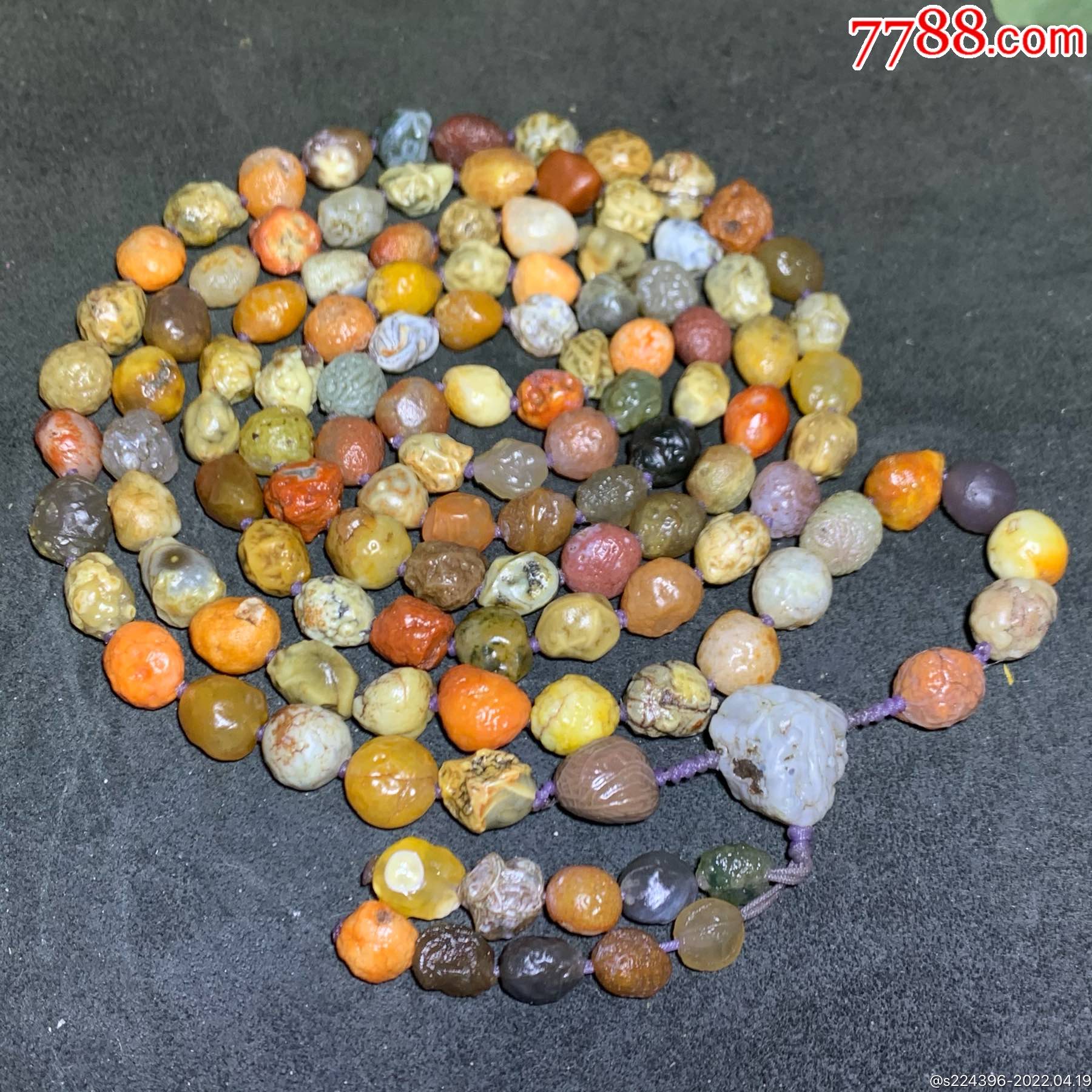 精美戈壁高圆度多彩筋脉玛瑙原石108项链一条